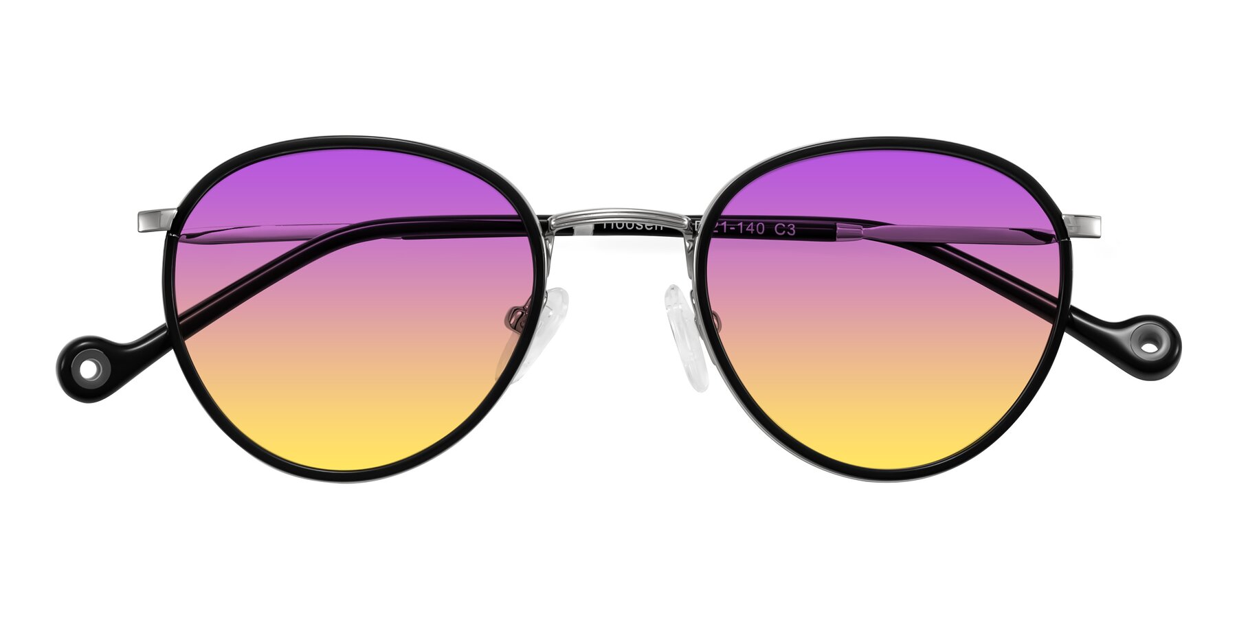 Folded Front of Hoosen in Black/Silver with Purple / Yellow Gradient Lenses