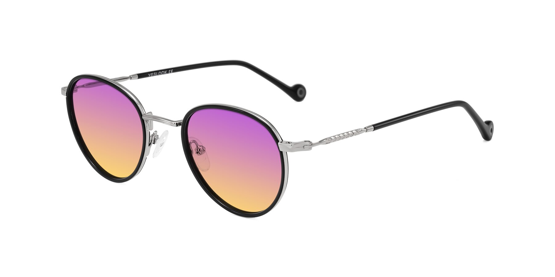 Angle of Hoosen in Black/Silver with Purple / Yellow Gradient Lenses