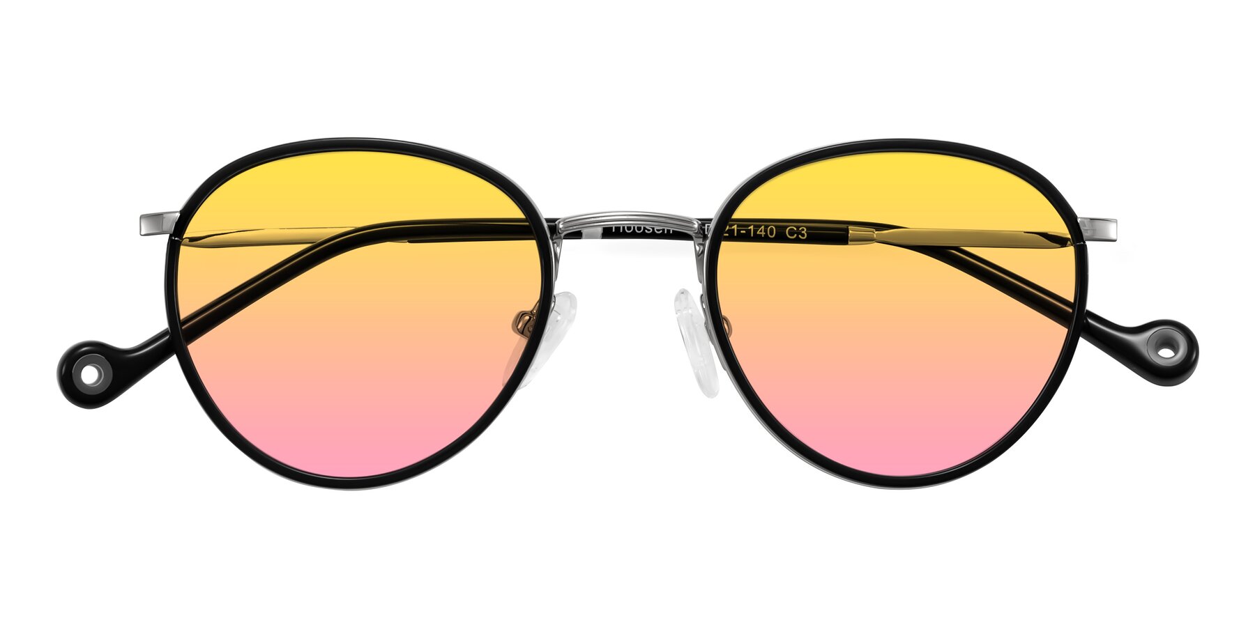 Folded Front of Hoosen in Black/Silver with Yellow / Pink Gradient Lenses