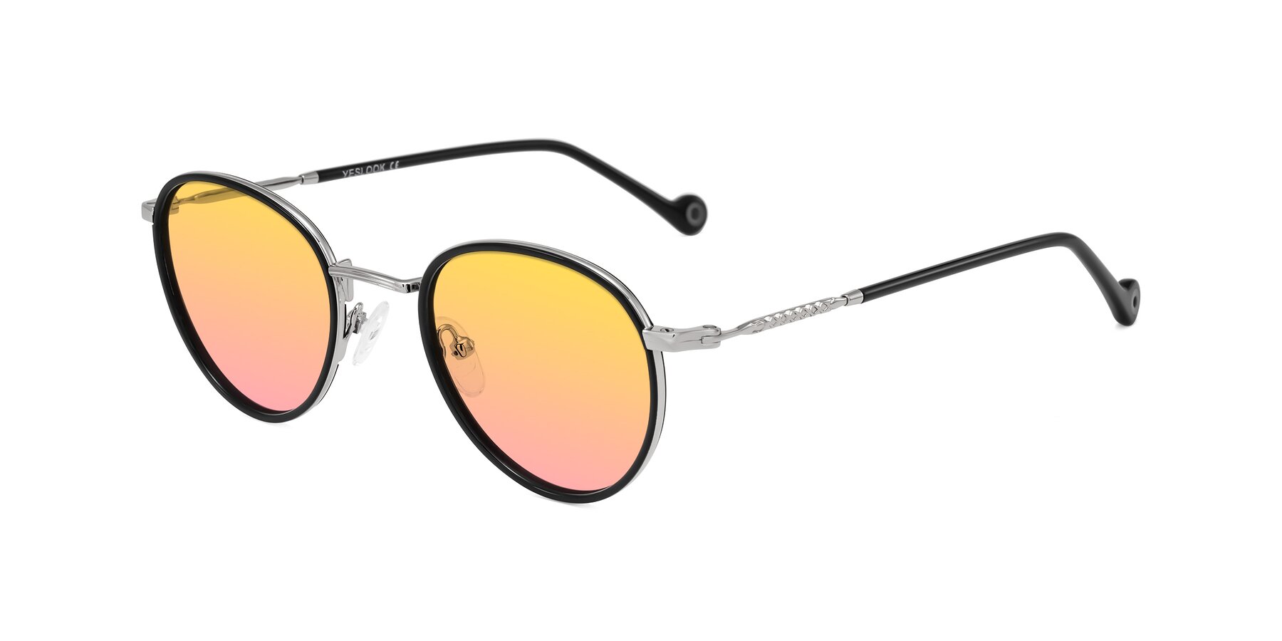 Angle of Hoosen in Black/Silver with Yellow / Pink Gradient Lenses