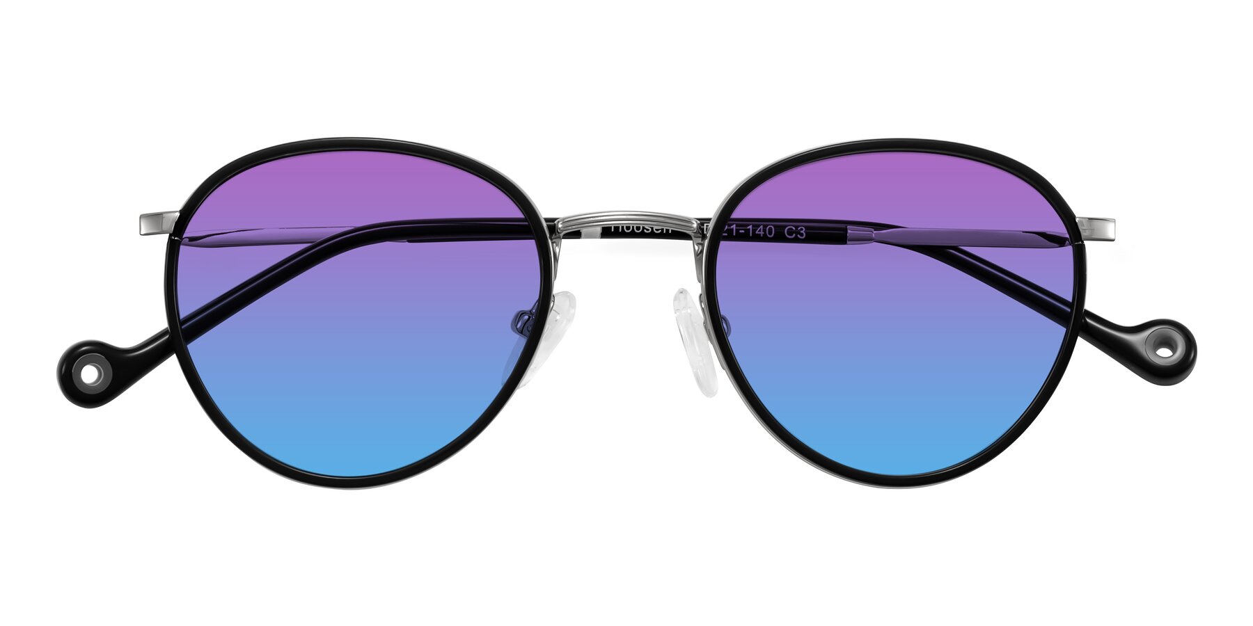 Folded Front of Hoosen in Black/Silver with Purple / Blue Gradient Lenses