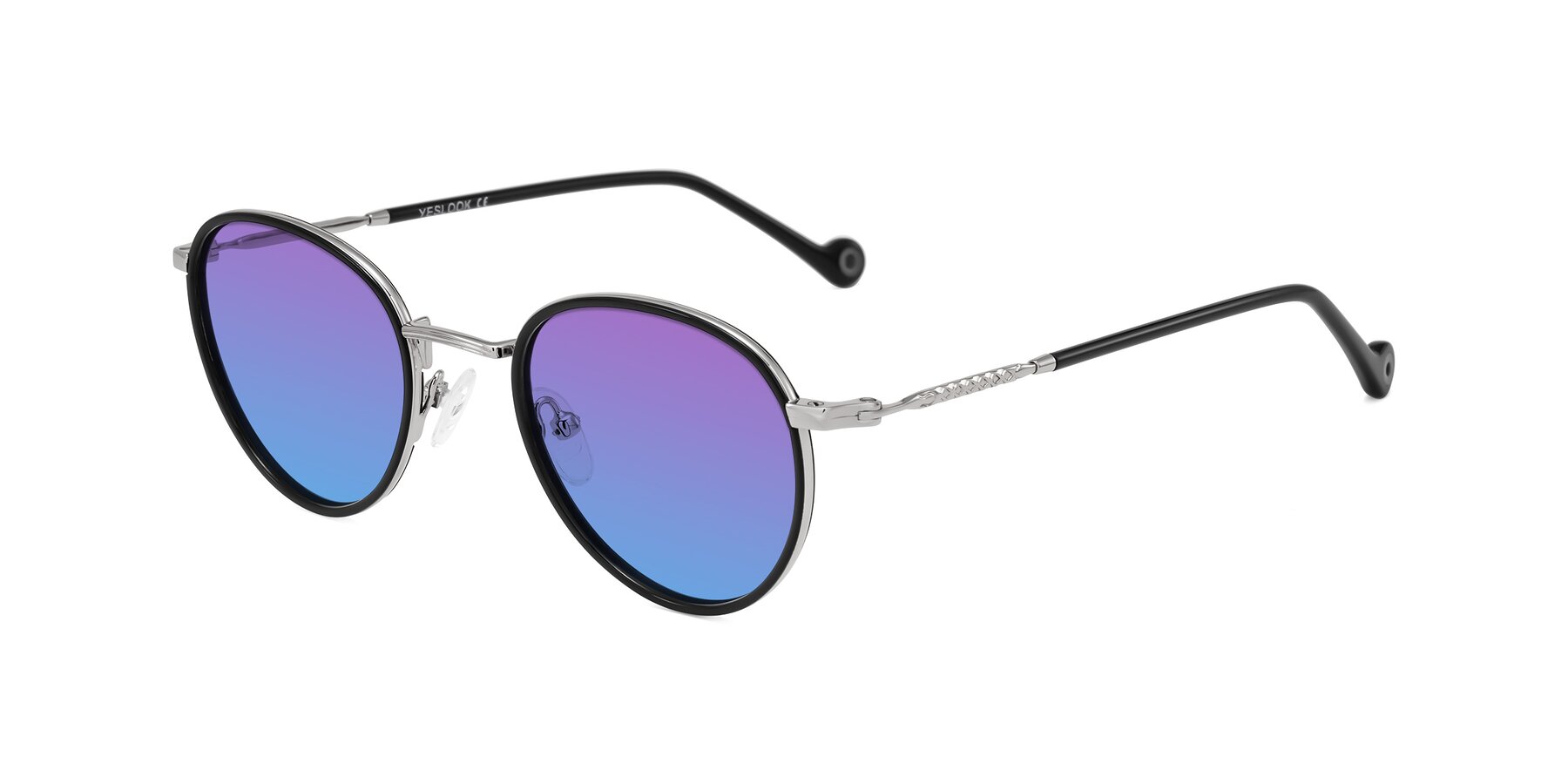 Angle of Hoosen in Black/Silver with Purple / Blue Gradient Lenses