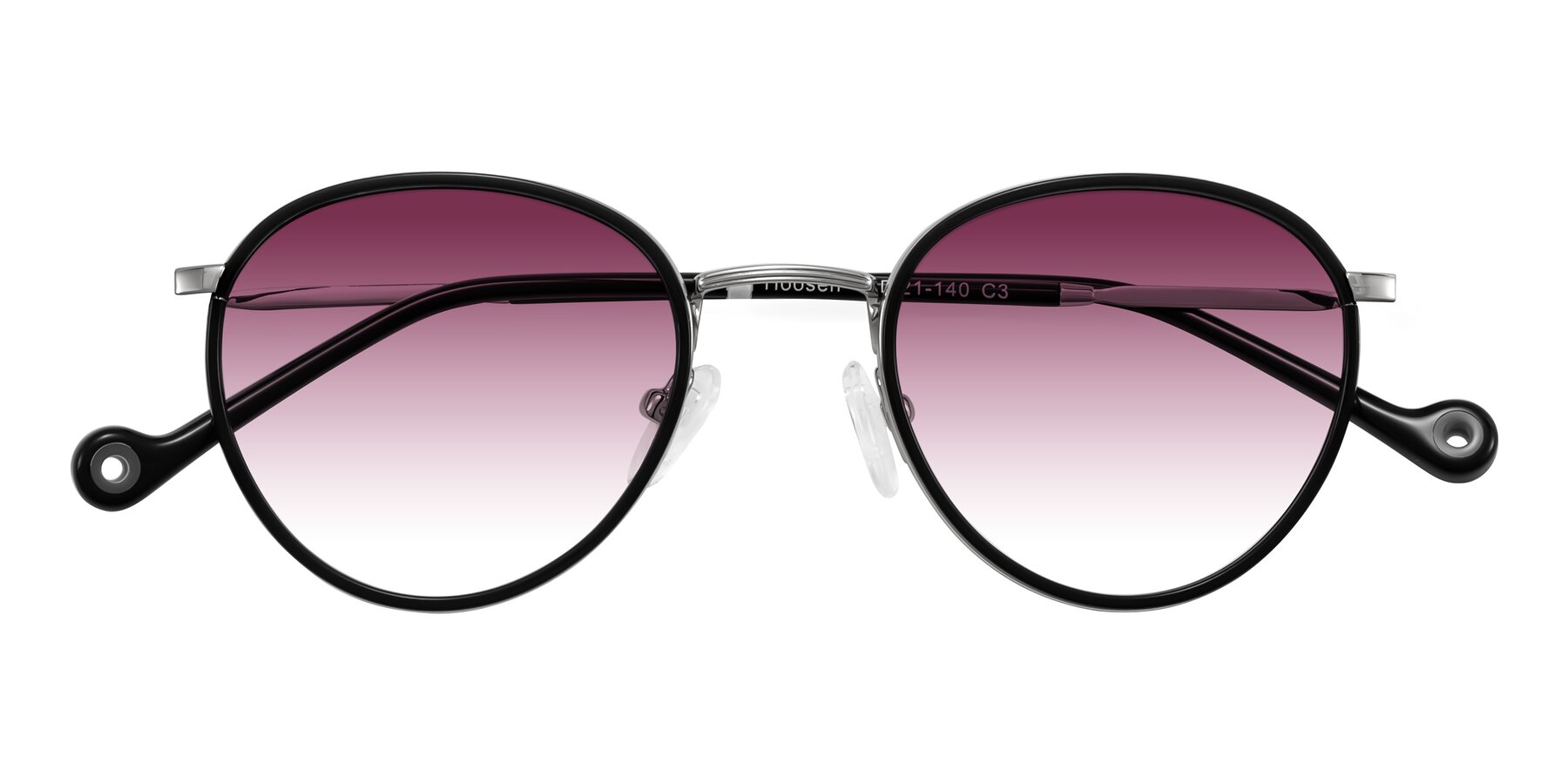 Folded Front of Hoosen in Black/Silver with Wine Gradient Lenses