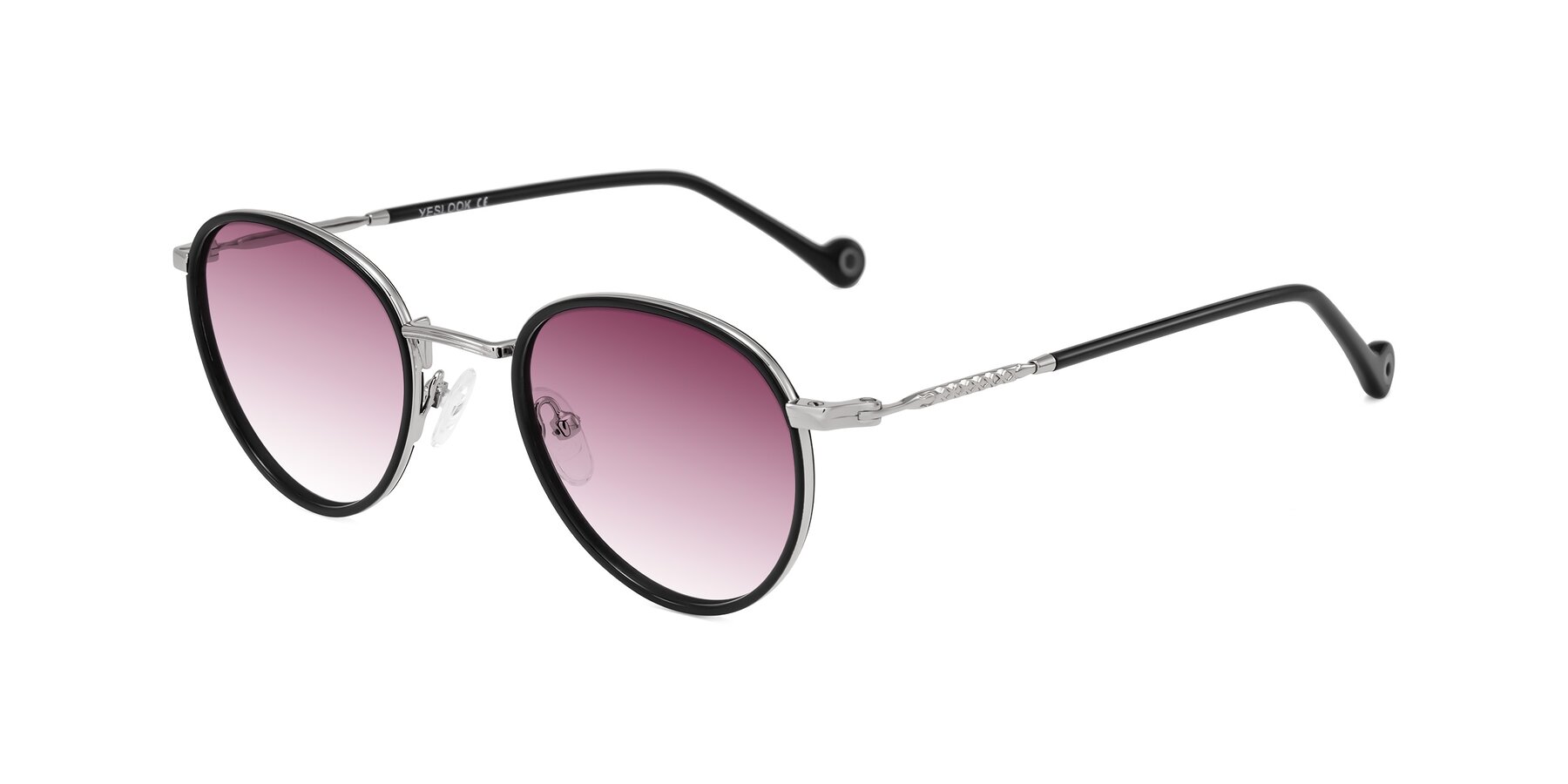Angle of Hoosen in Black/Silver with Wine Gradient Lenses