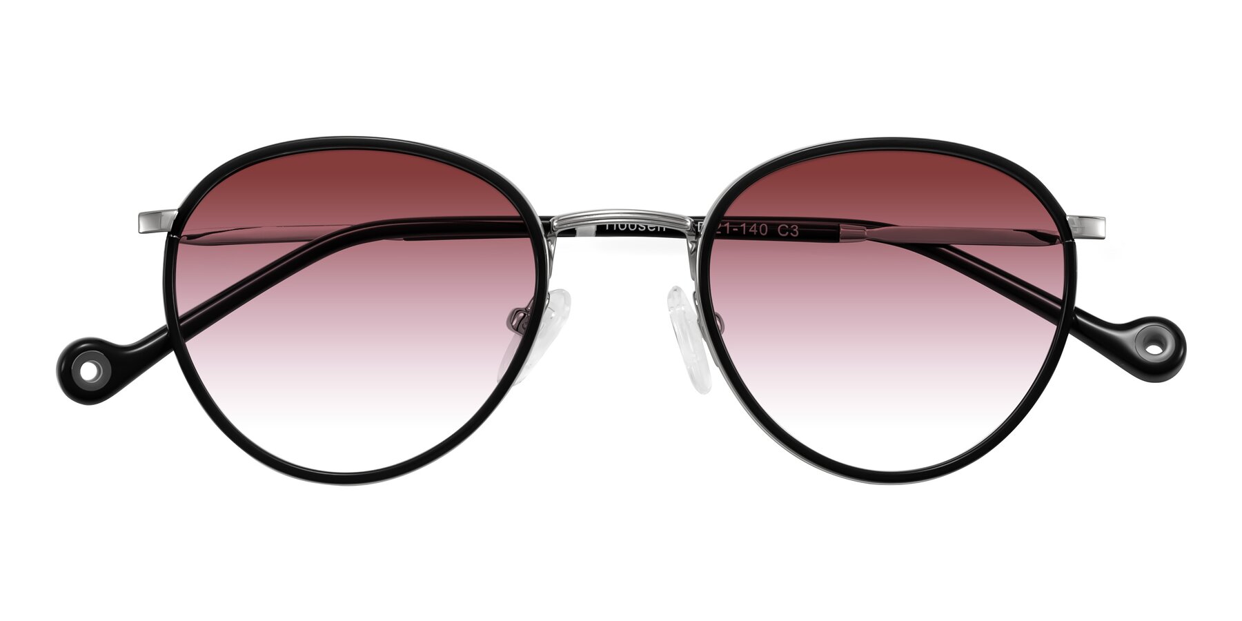 Folded Front of Hoosen in Black/Silver with Garnet Gradient Lenses