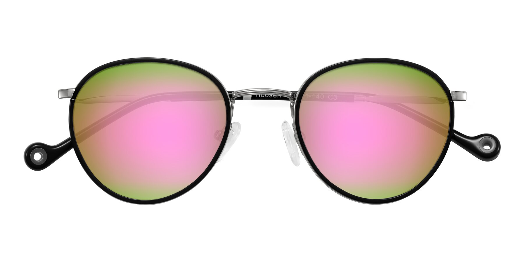 Folded Front of Hoosen in Black/Silver with Pink Mirrored Lenses