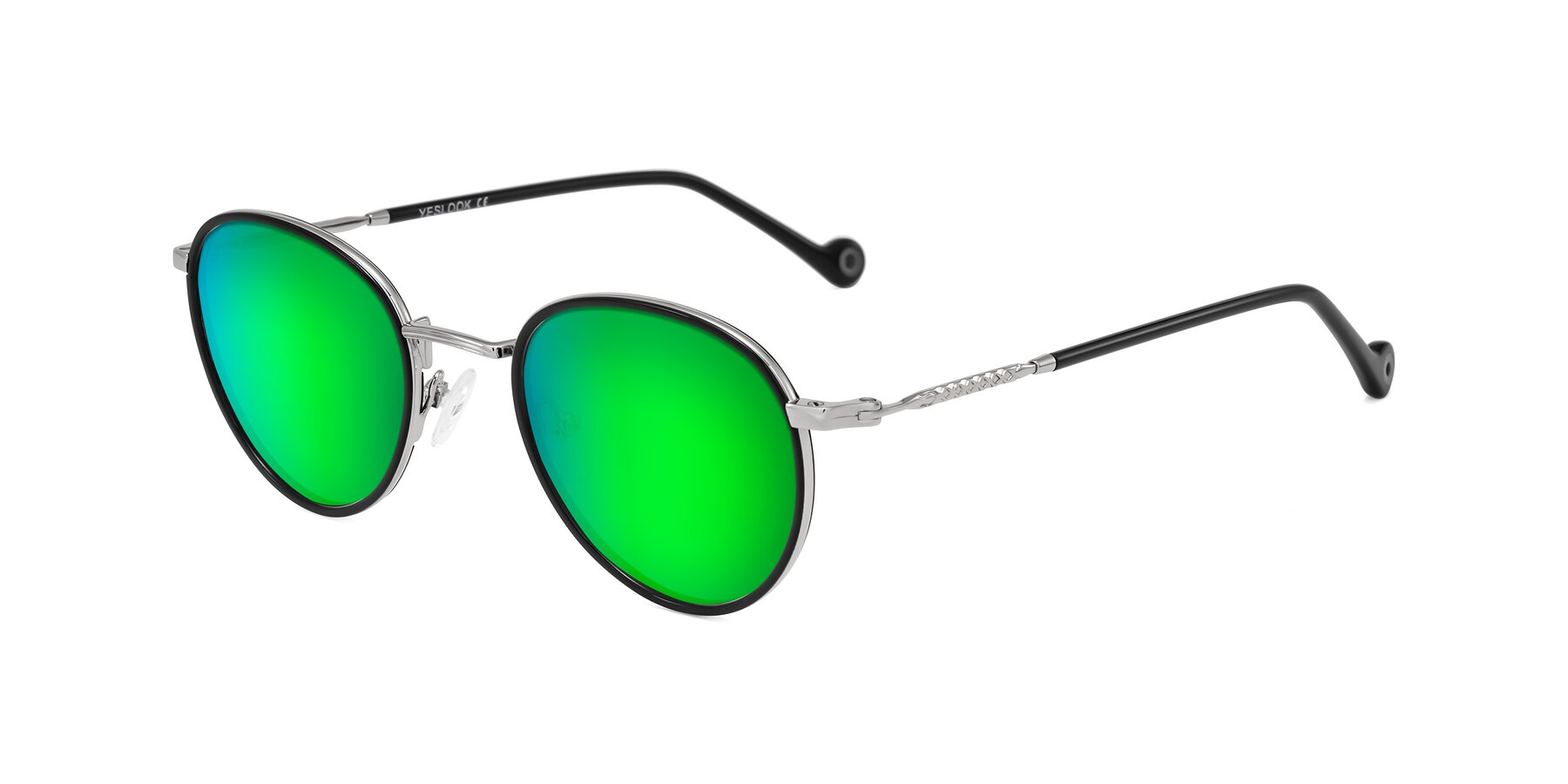Angle of Hoosen in Black/Silver with Green Mirrored Lenses