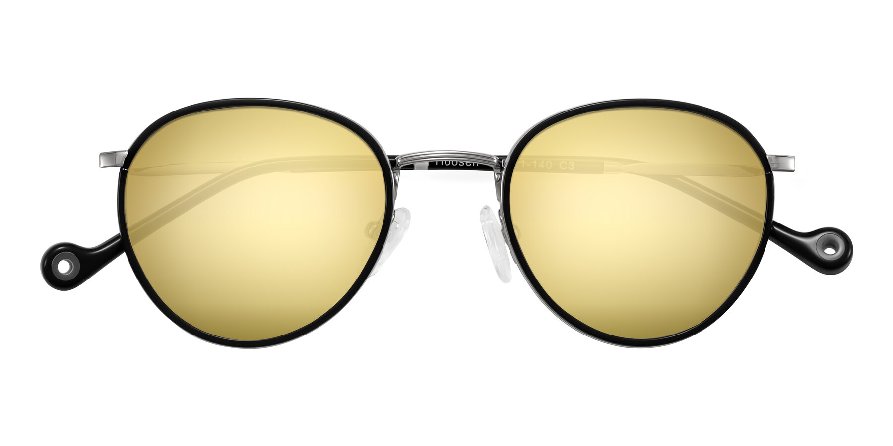 Folded Front of Hoosen in Black/Silver with Gold Mirrored Lenses