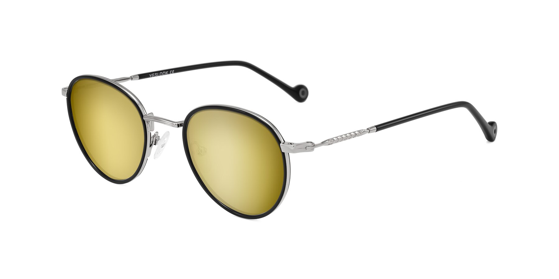Angle of Hoosen in Black/Silver with Gold Mirrored Lenses