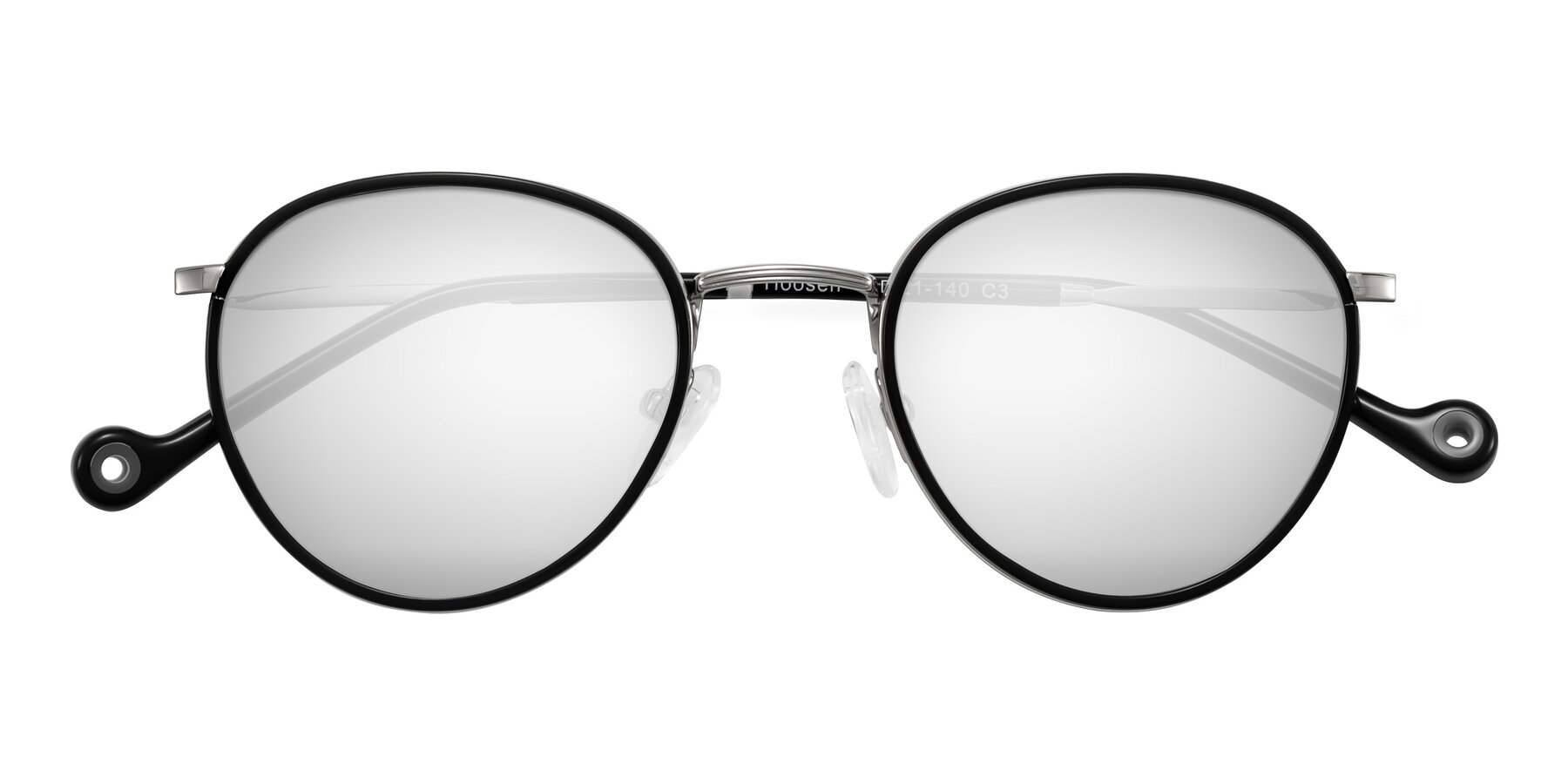 Folded Front of Hoosen in Black/Silver with Silver Mirrored Lenses