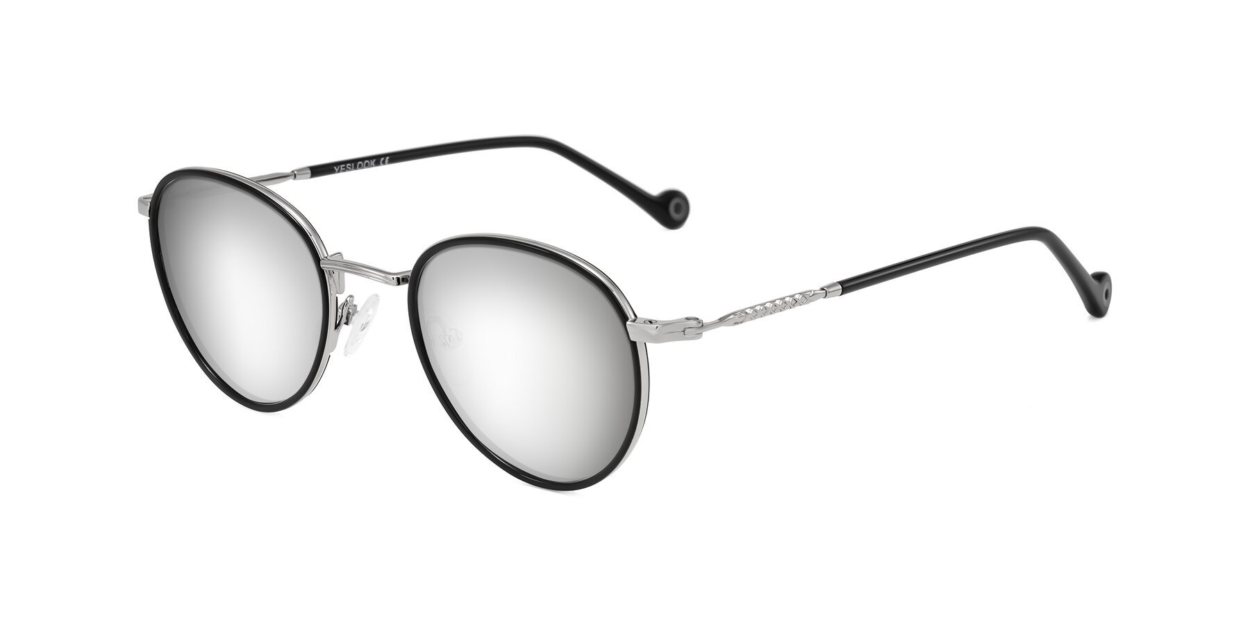 Angle of Hoosen in Black/Silver with Silver Mirrored Lenses