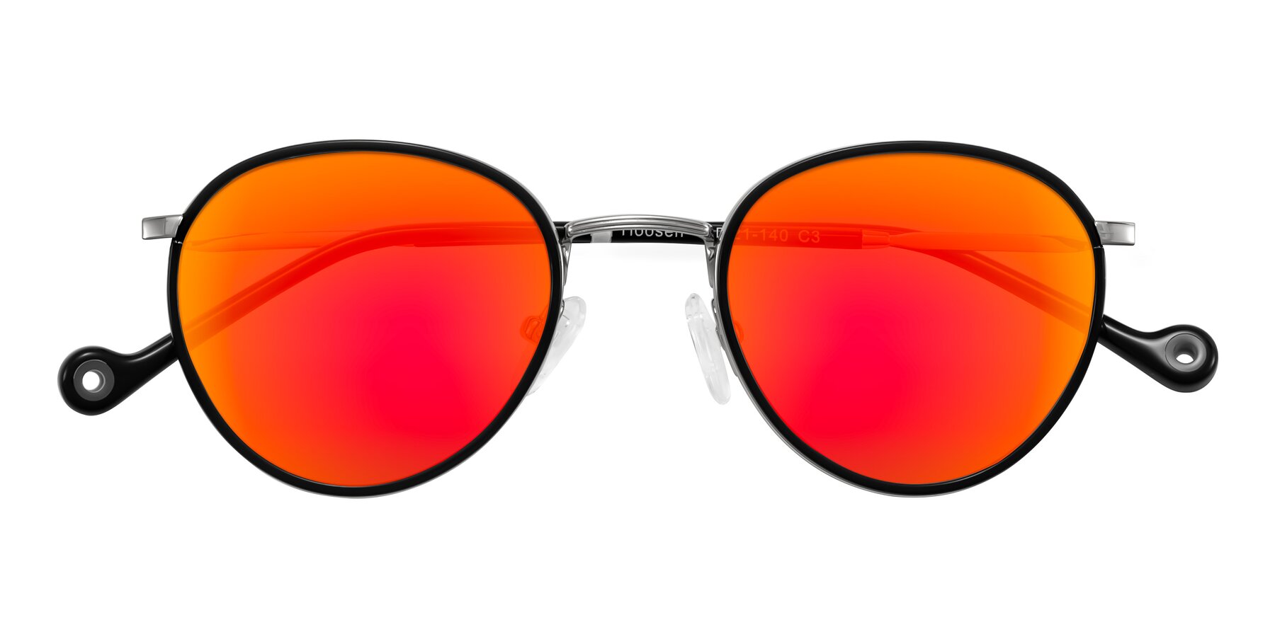 Folded Front of Hoosen in Black/Silver with Red Gold Mirrored Lenses