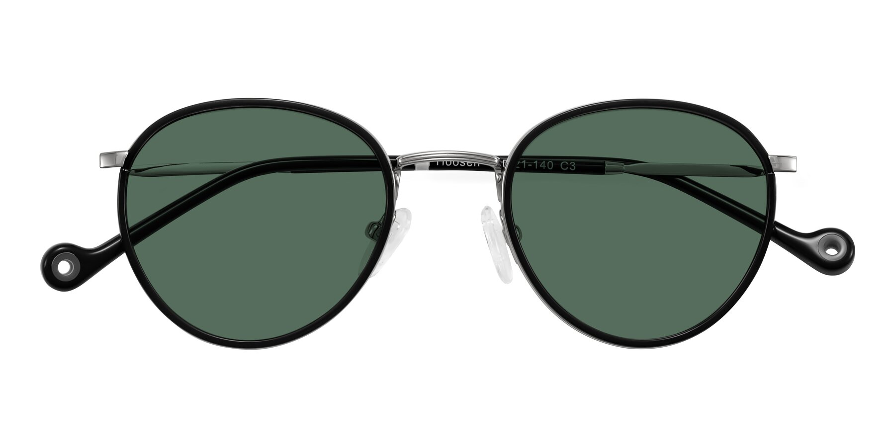 Folded Front of Hoosen in Black/Silver with Green Polarized Lenses