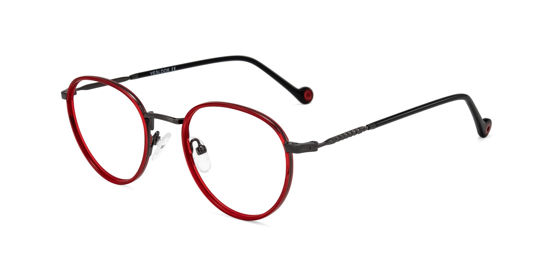 Angle of Hoosen in Red/Gunmetal with Clear Eyeglass Lenses