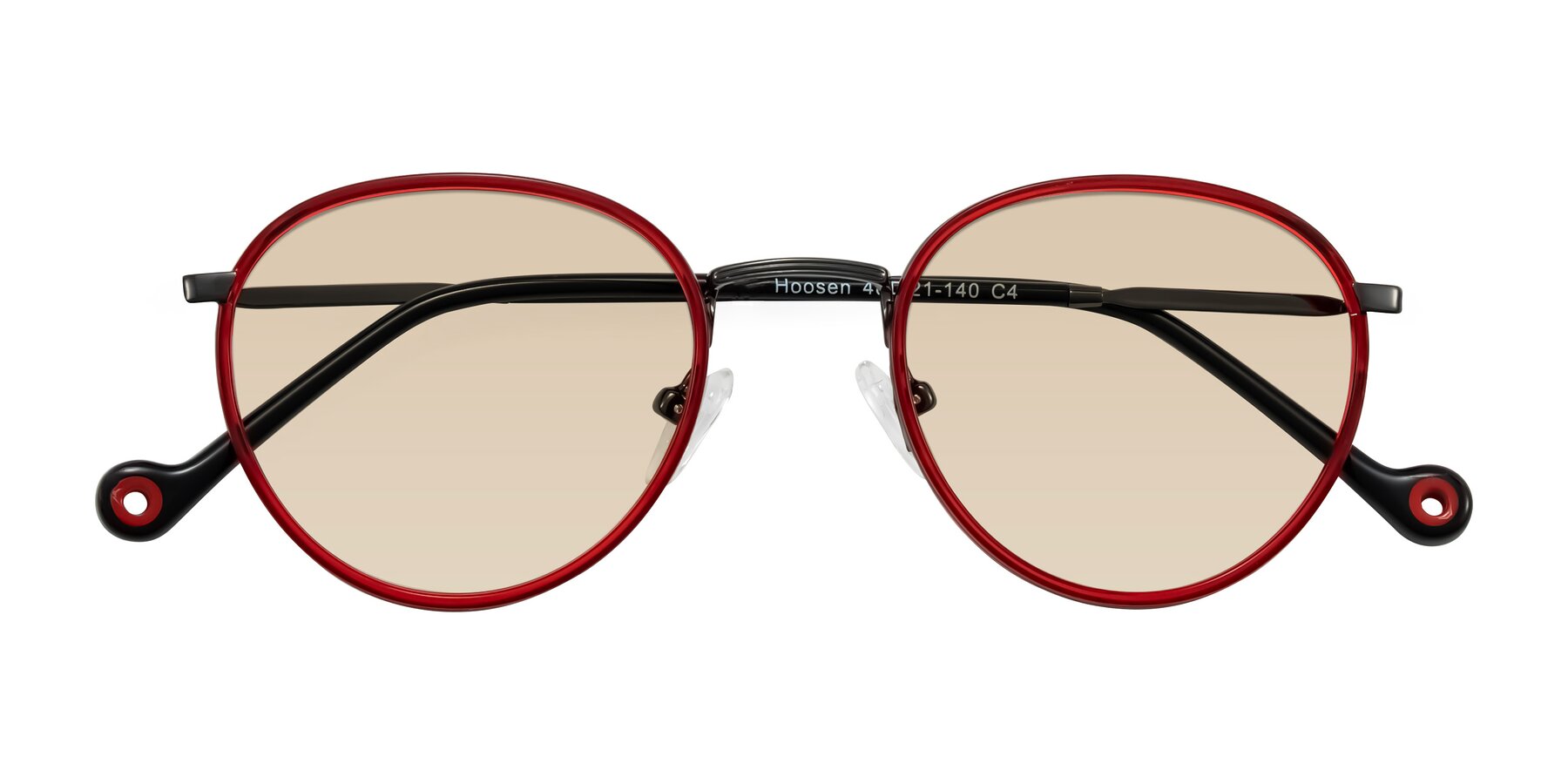 Folded Front of Hoosen in Red/Gunmetal with Light Brown Tinted Lenses