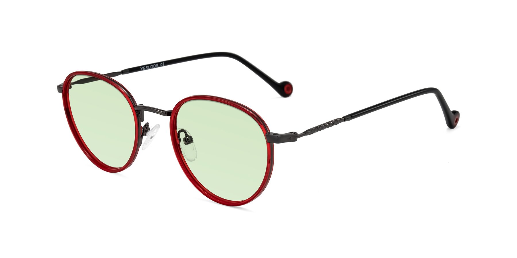 Angle of Hoosen in Red/Gunmetal with Light Green Tinted Lenses