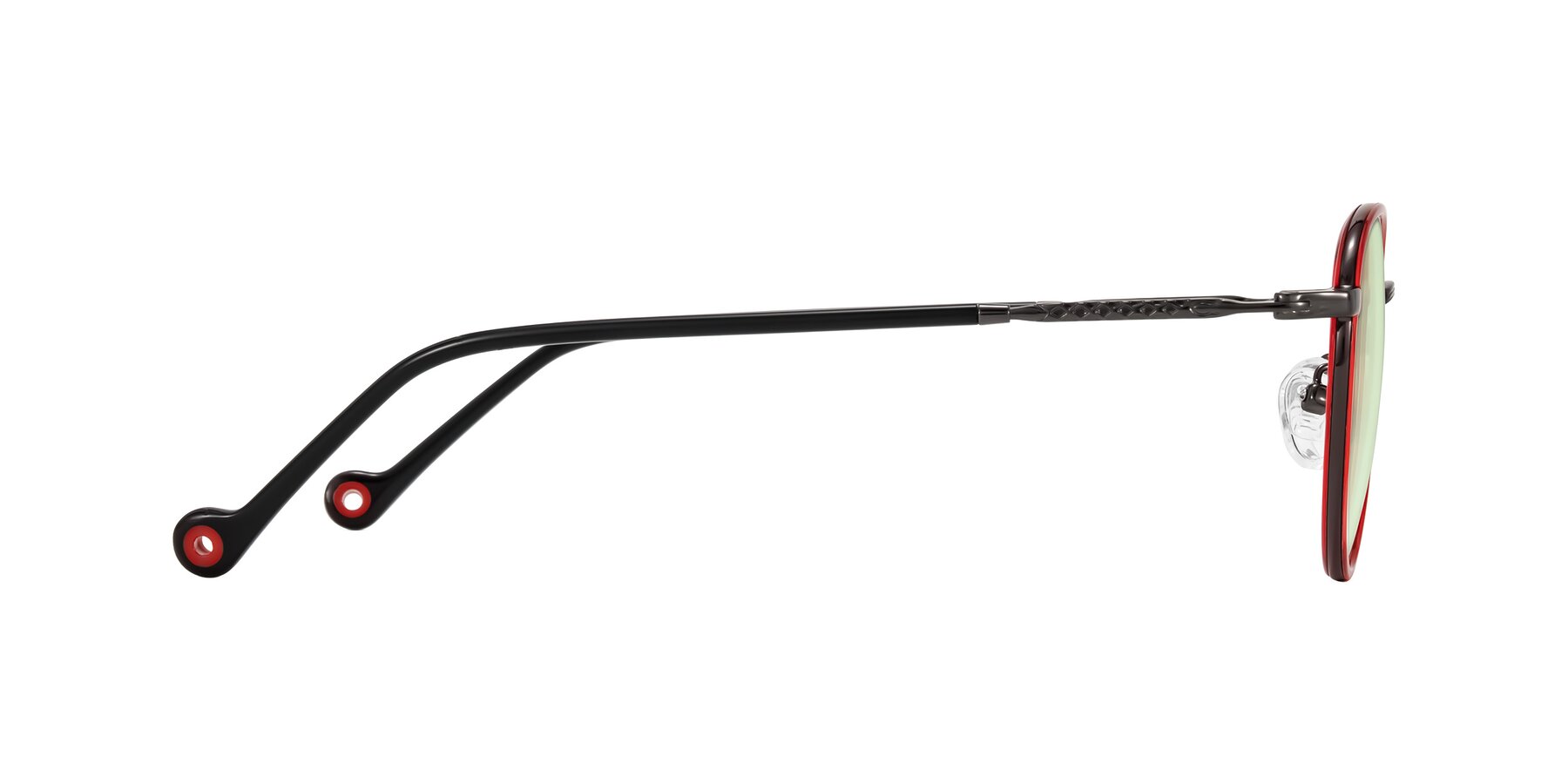 Side of Hoosen in Red/Gunmetal with Light Green Tinted Lenses