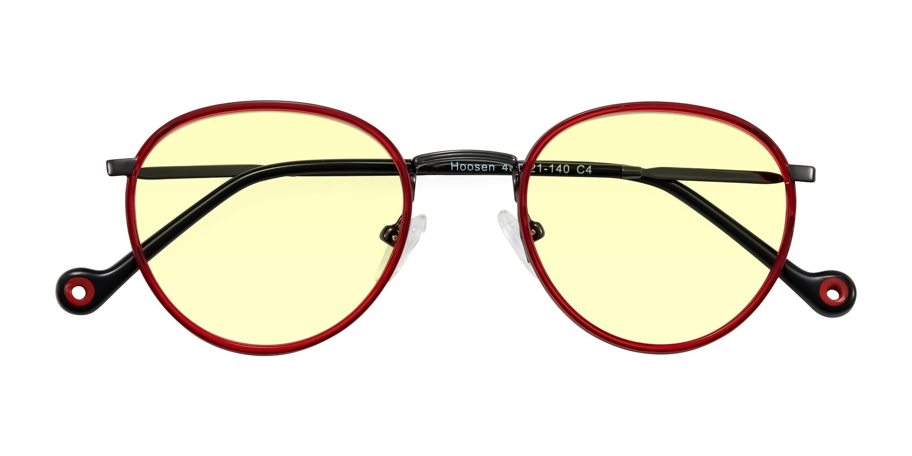 Folded Front of Hoosen in Red/Gunmetal with Light Yellow Tinted Lenses