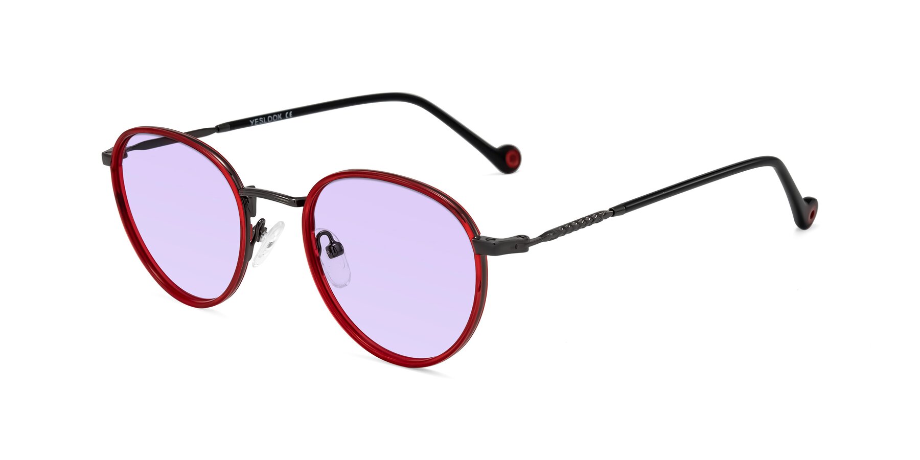 Angle of Hoosen in Red/Gunmetal with Light Purple Tinted Lenses