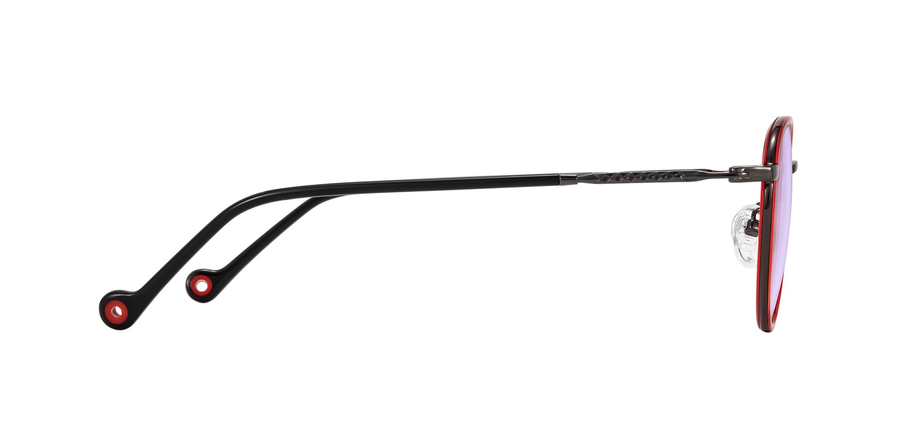 Side of Hoosen in Red/Gunmetal with Light Purple Tinted Lenses
