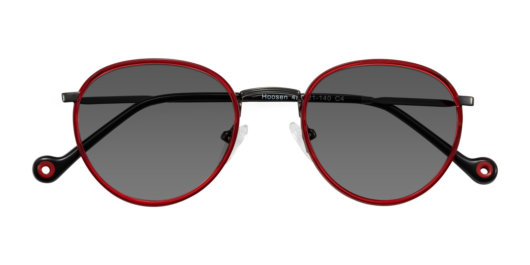 Folded Front of Hoosen in Red/Gunmetal with Medium Gray Tinted Lenses