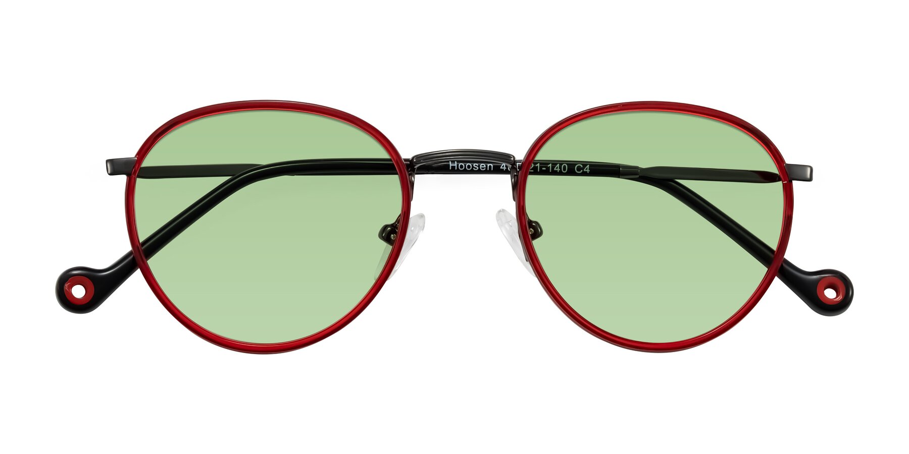 Folded Front of Hoosen in Red/Gunmetal with Medium Green Tinted Lenses
