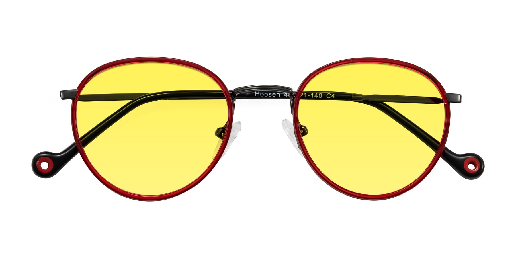 Folded Front of Hoosen in Red/Gunmetal with Medium Yellow Tinted Lenses