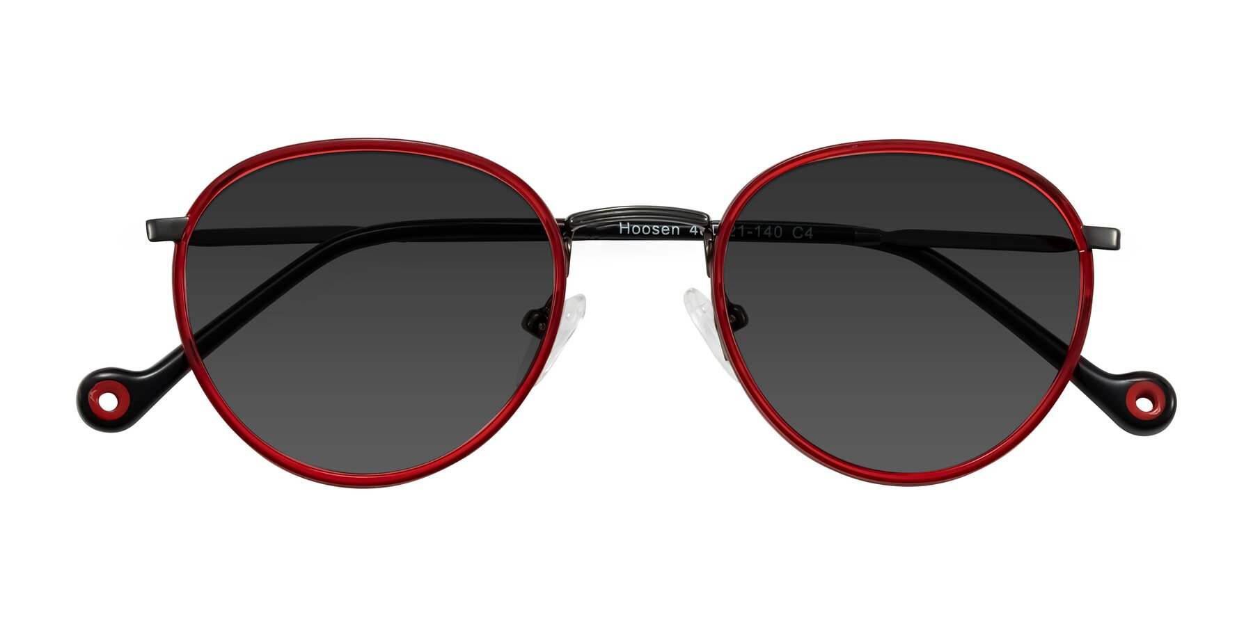 Folded Front of Hoosen in Red/Gunmetal with Gray Tinted Lenses