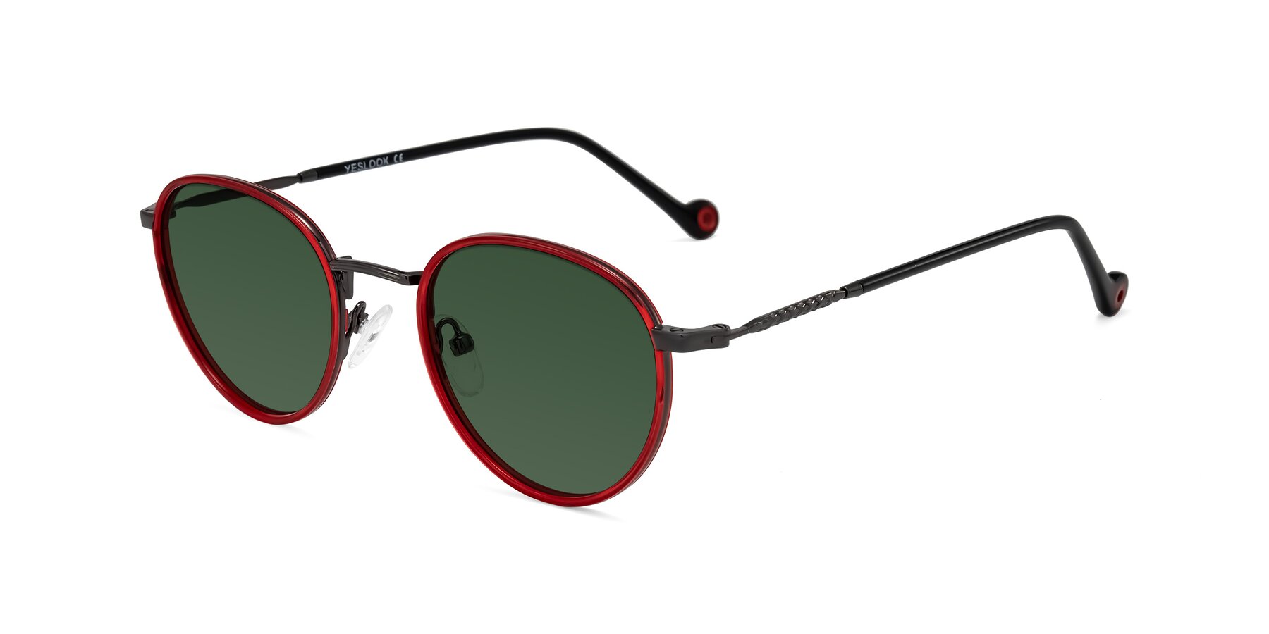 Angle of Hoosen in Red/Gunmetal with Green Tinted Lenses