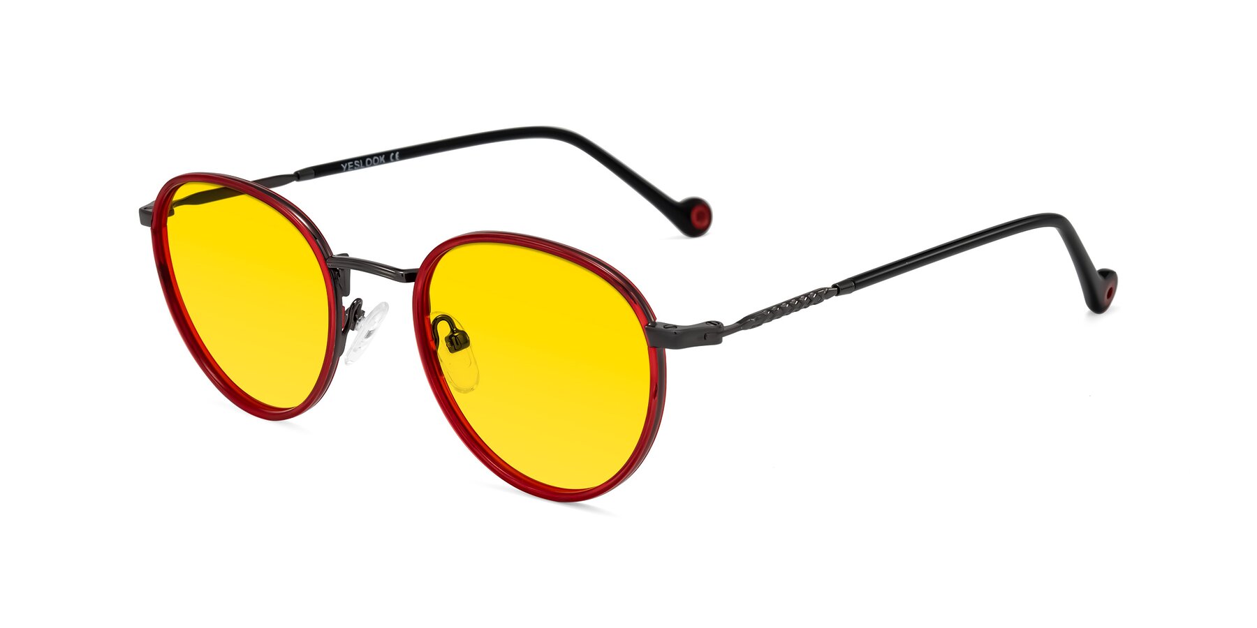 Angle of Hoosen in Red/Gunmetal with Yellow Tinted Lenses