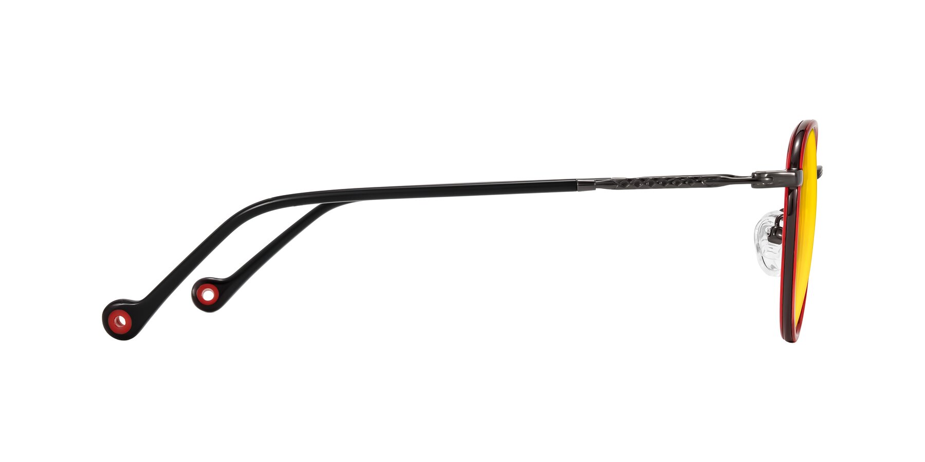 Side of Hoosen in Red/Gunmetal with Yellow Tinted Lenses