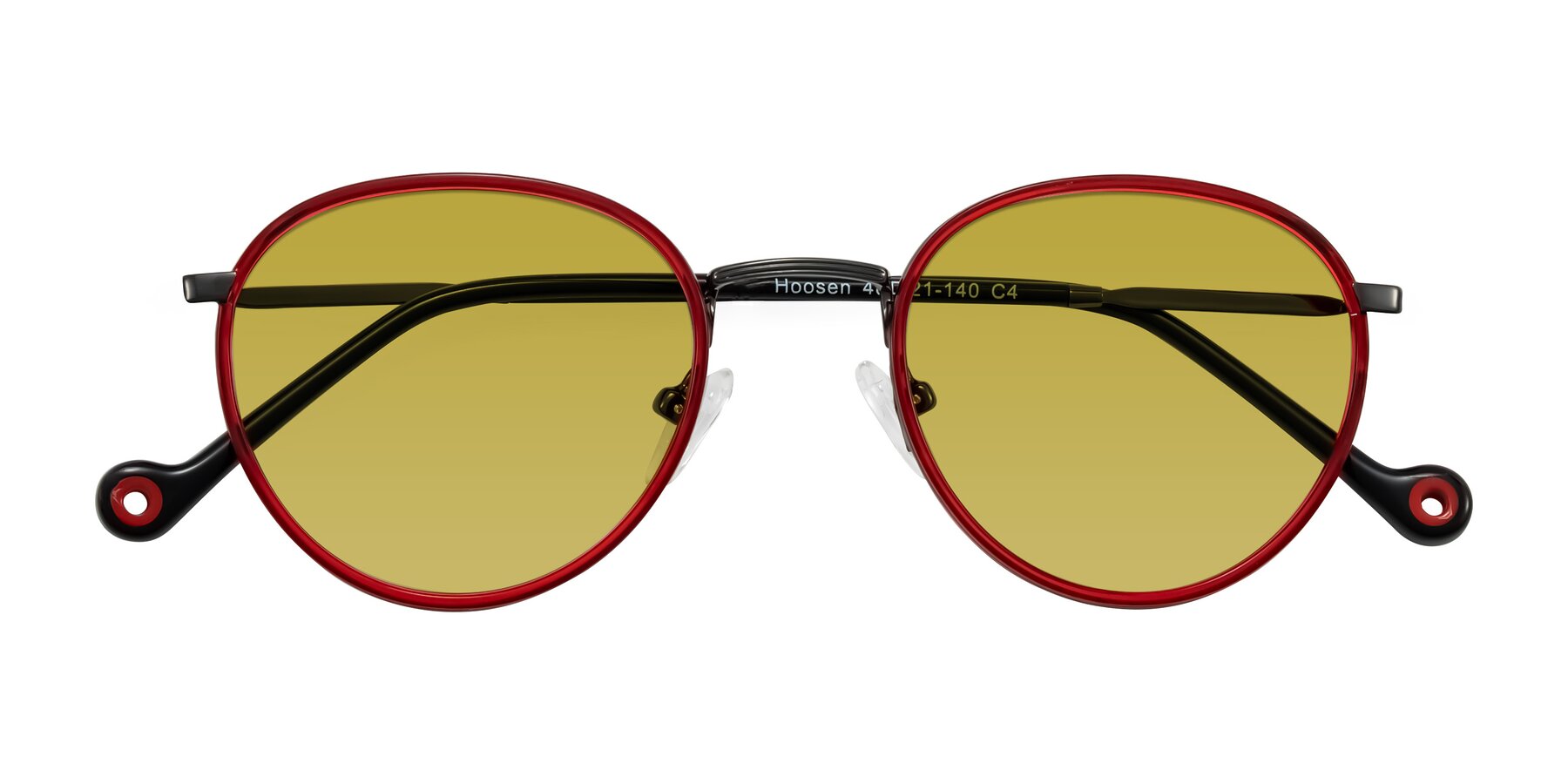 Folded Front of Hoosen in Red/Gunmetal with Champagne Tinted Lenses