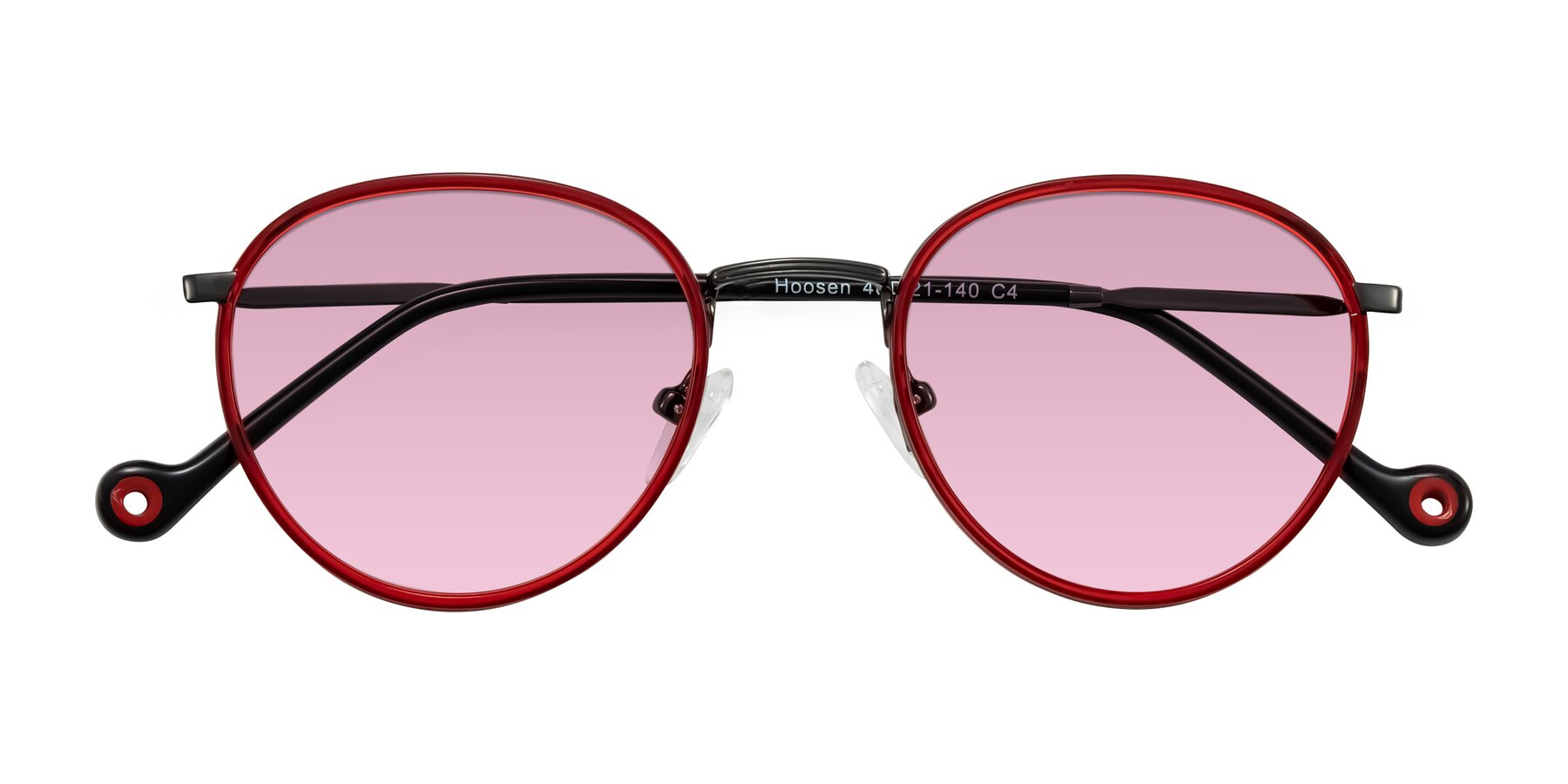 Folded Front of Hoosen in Red/Gunmetal with Light Wine Tinted Lenses