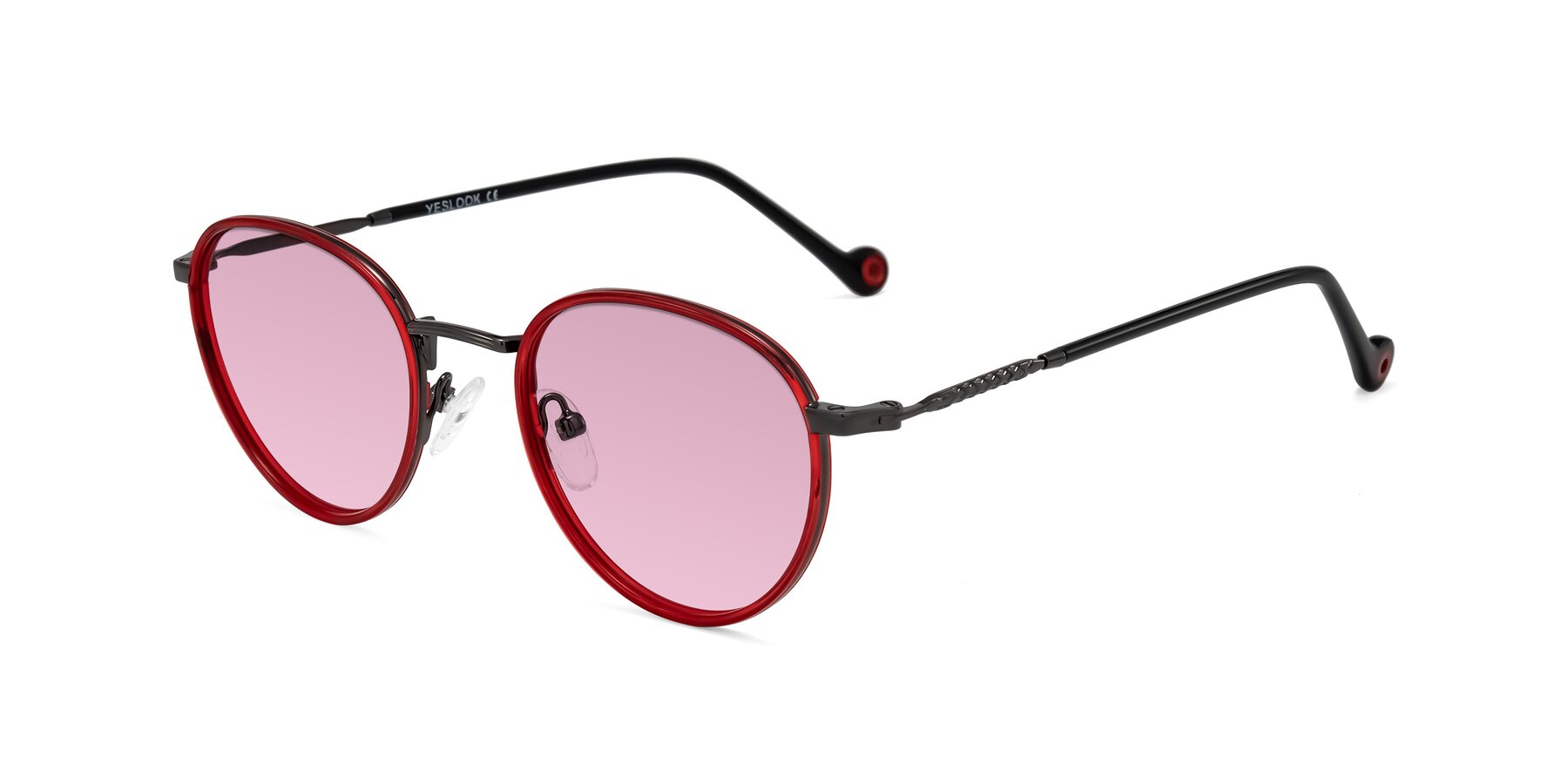 Angle of Hoosen in Red/Gunmetal with Light Wine Tinted Lenses