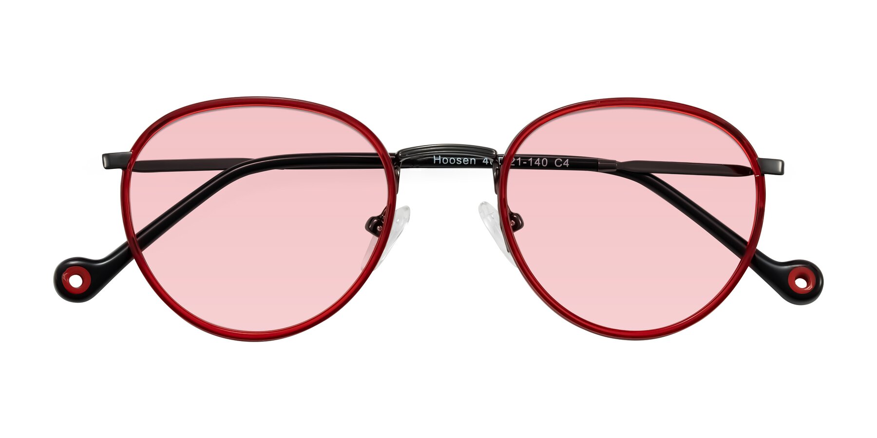 Folded Front of Hoosen in Red/Gunmetal with Light Garnet Tinted Lenses