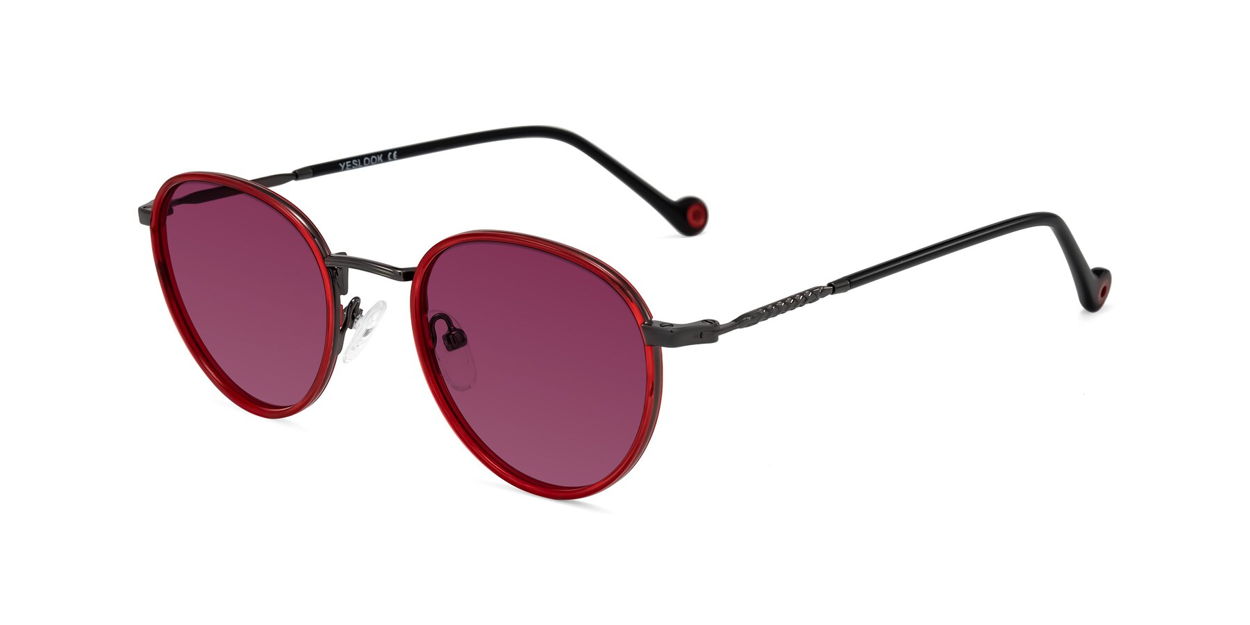 Angle of Hoosen in Red/Gunmetal with Wine Tinted Lenses