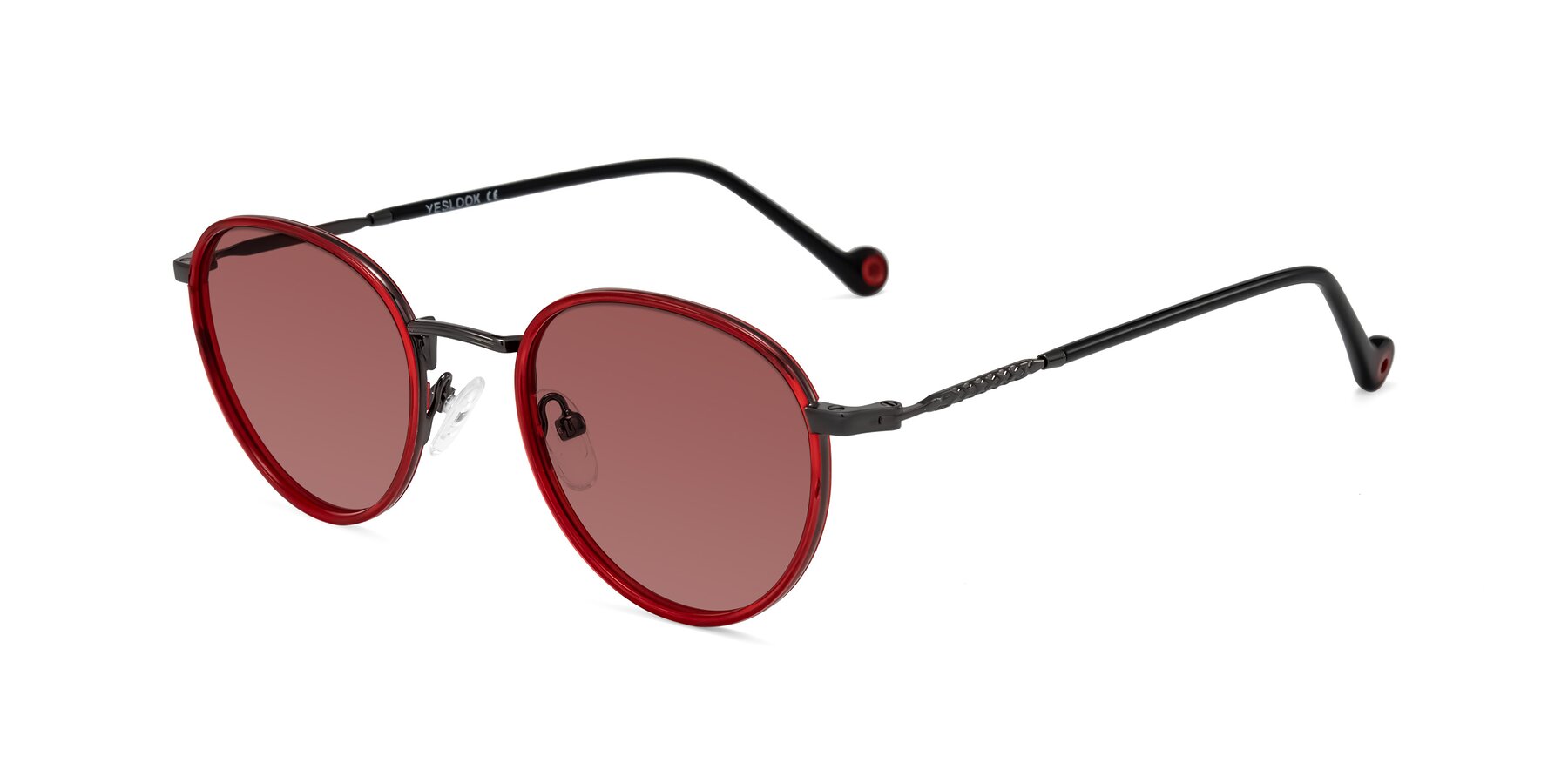 Angle of Hoosen in Red/Gunmetal with Garnet Tinted Lenses