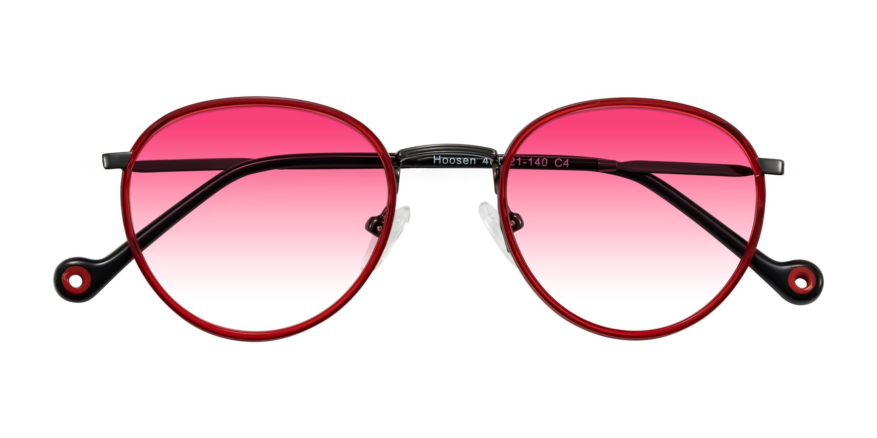 Folded Front of Hoosen in Red/Gunmetal with Pink Gradient Lenses