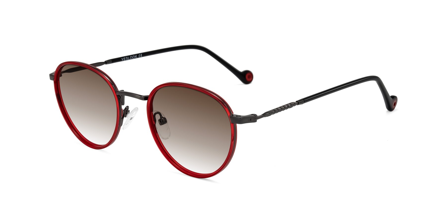 Angle of Hoosen in Red/Gunmetal with Brown Gradient Lenses
