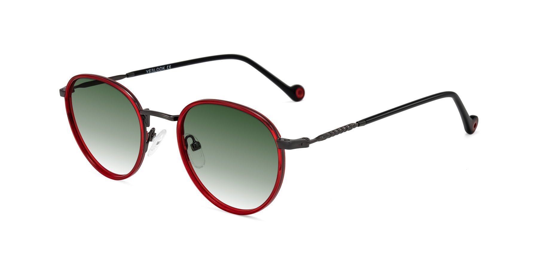 Angle of Hoosen in Red/Gunmetal with Green Gradient Lenses