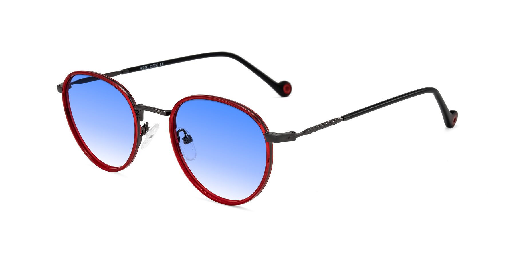 Angle of Hoosen in Red/Gunmetal with Blue Gradient Lenses