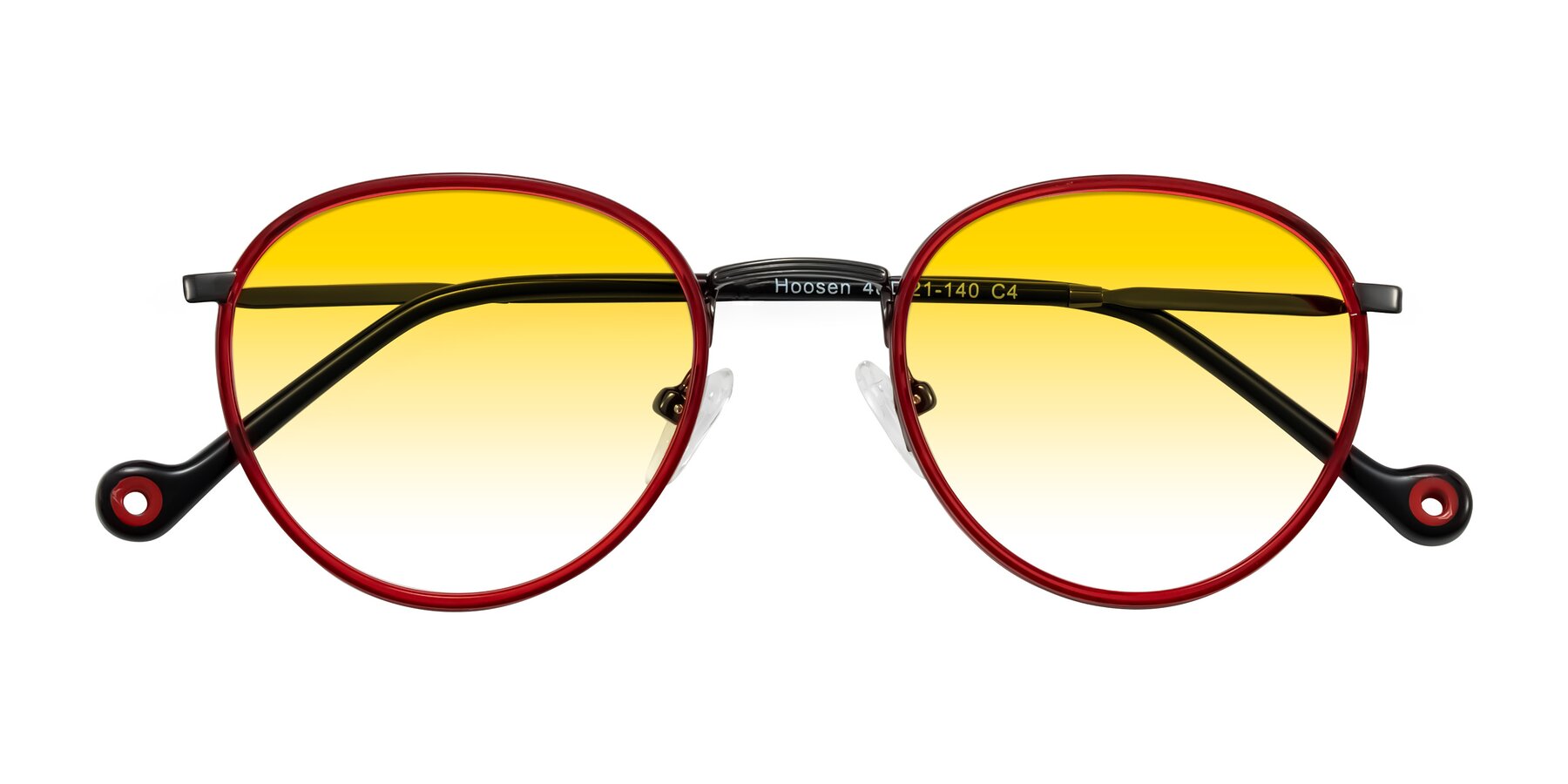 Folded Front of Hoosen in Red/Gunmetal with Yellow Gradient Lenses