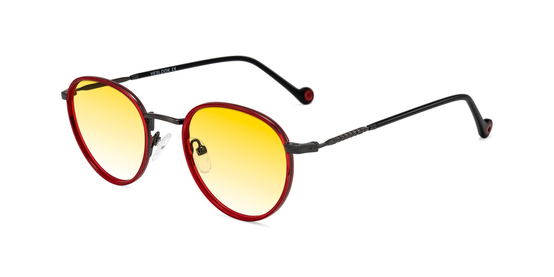 Angle of Hoosen in Red/Gunmetal with Yellow Gradient Lenses