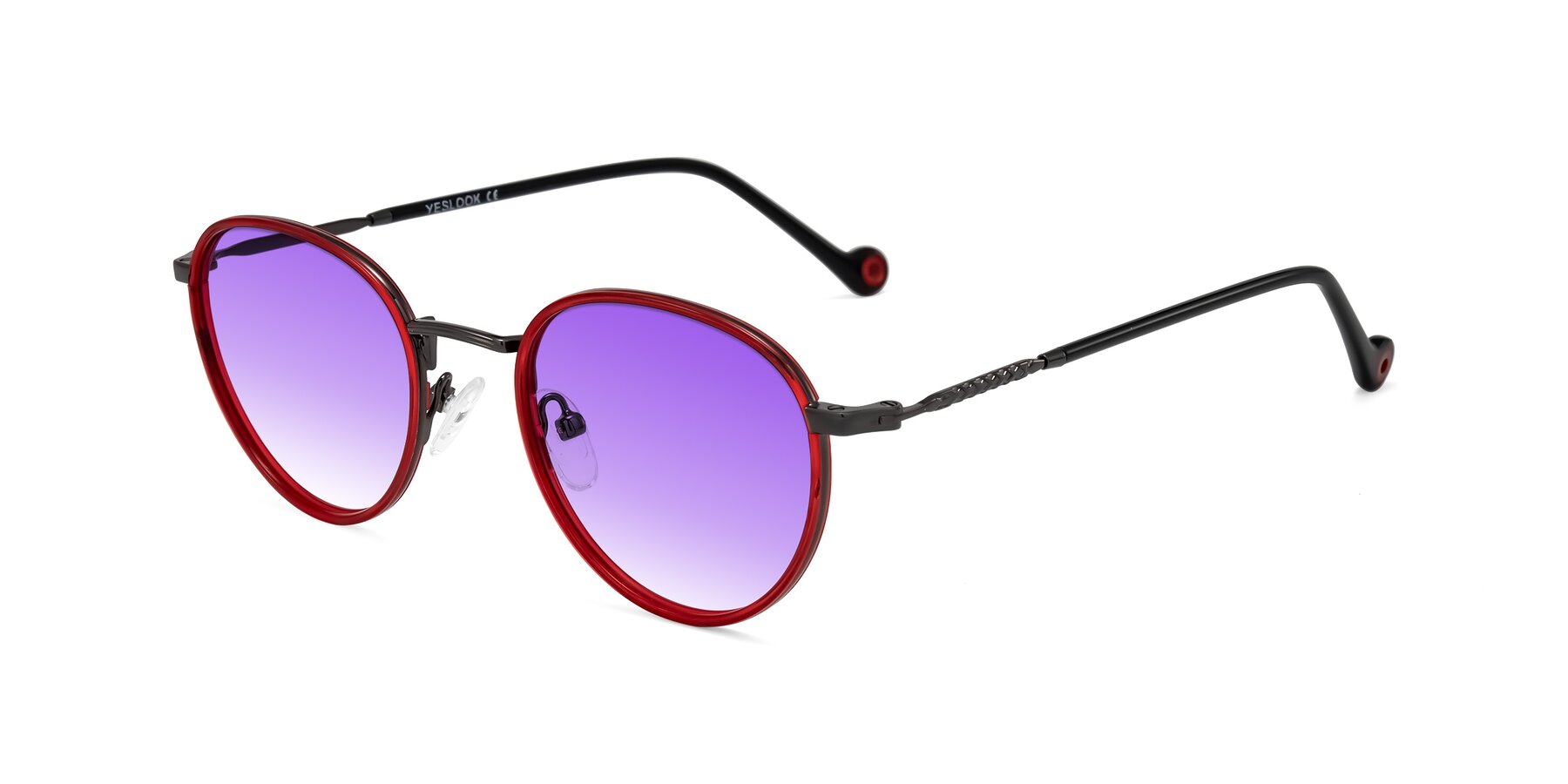 Angle of Hoosen in Red/Gunmetal with Purple Gradient Lenses