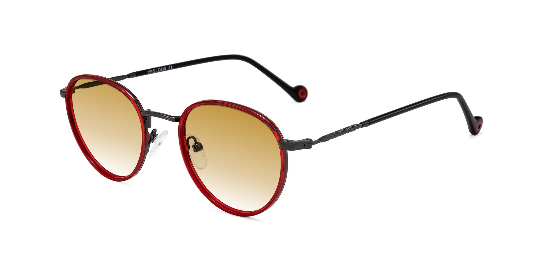 Angle of Hoosen in Red/Gunmetal with Champagne Gradient Lenses