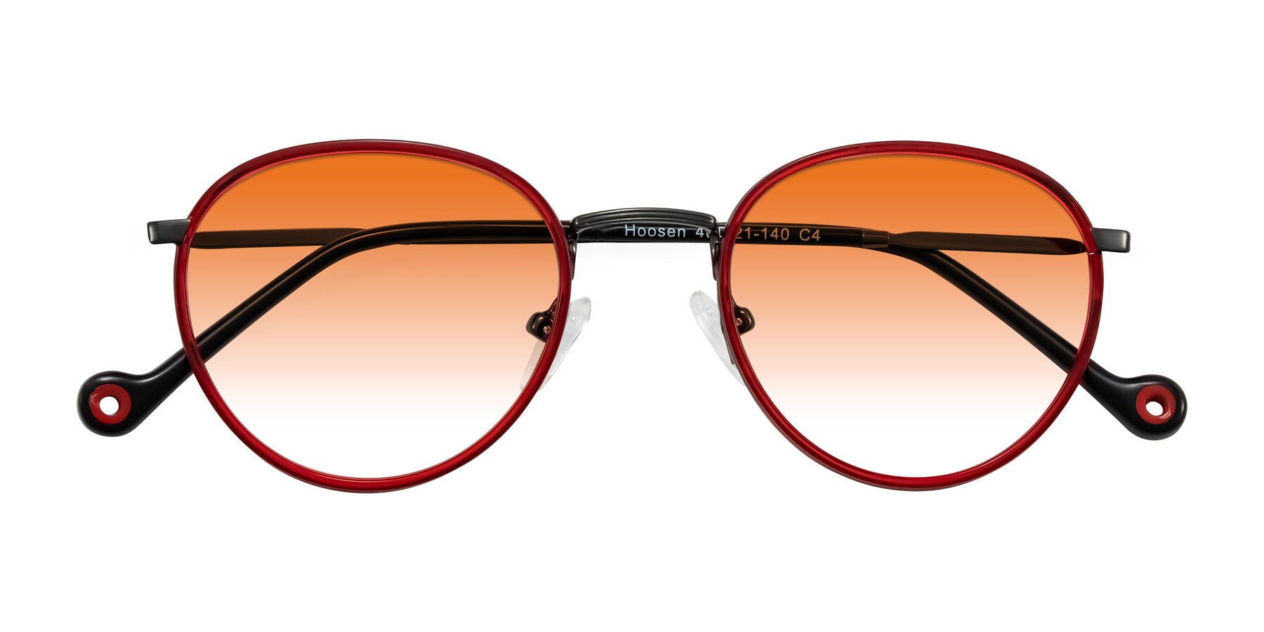 Folded Front of Hoosen in Red/Gunmetal with Orange Gradient Lenses