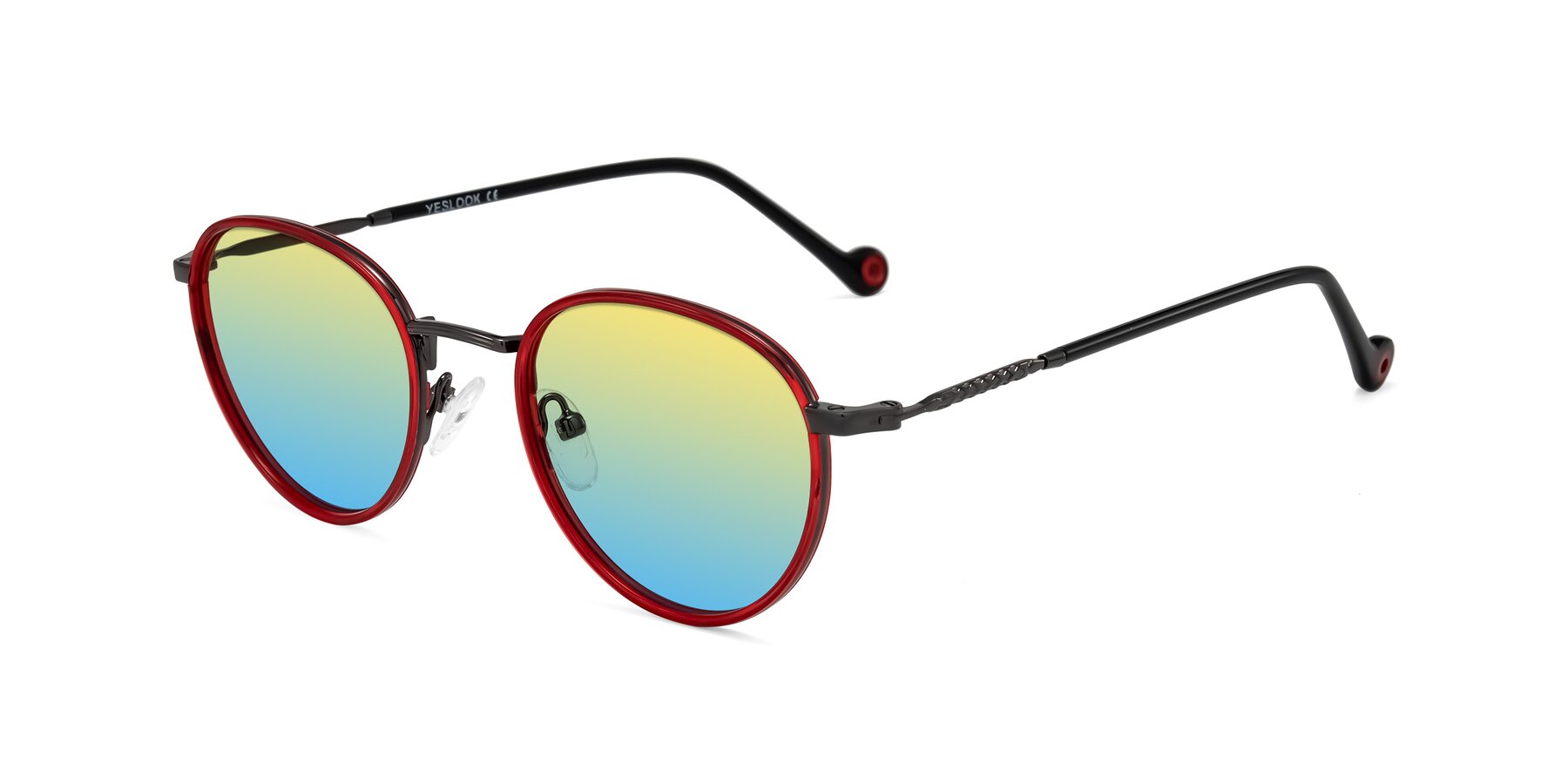 Angle of Hoosen in Red/Gunmetal with Yellow / Blue Gradient Lenses