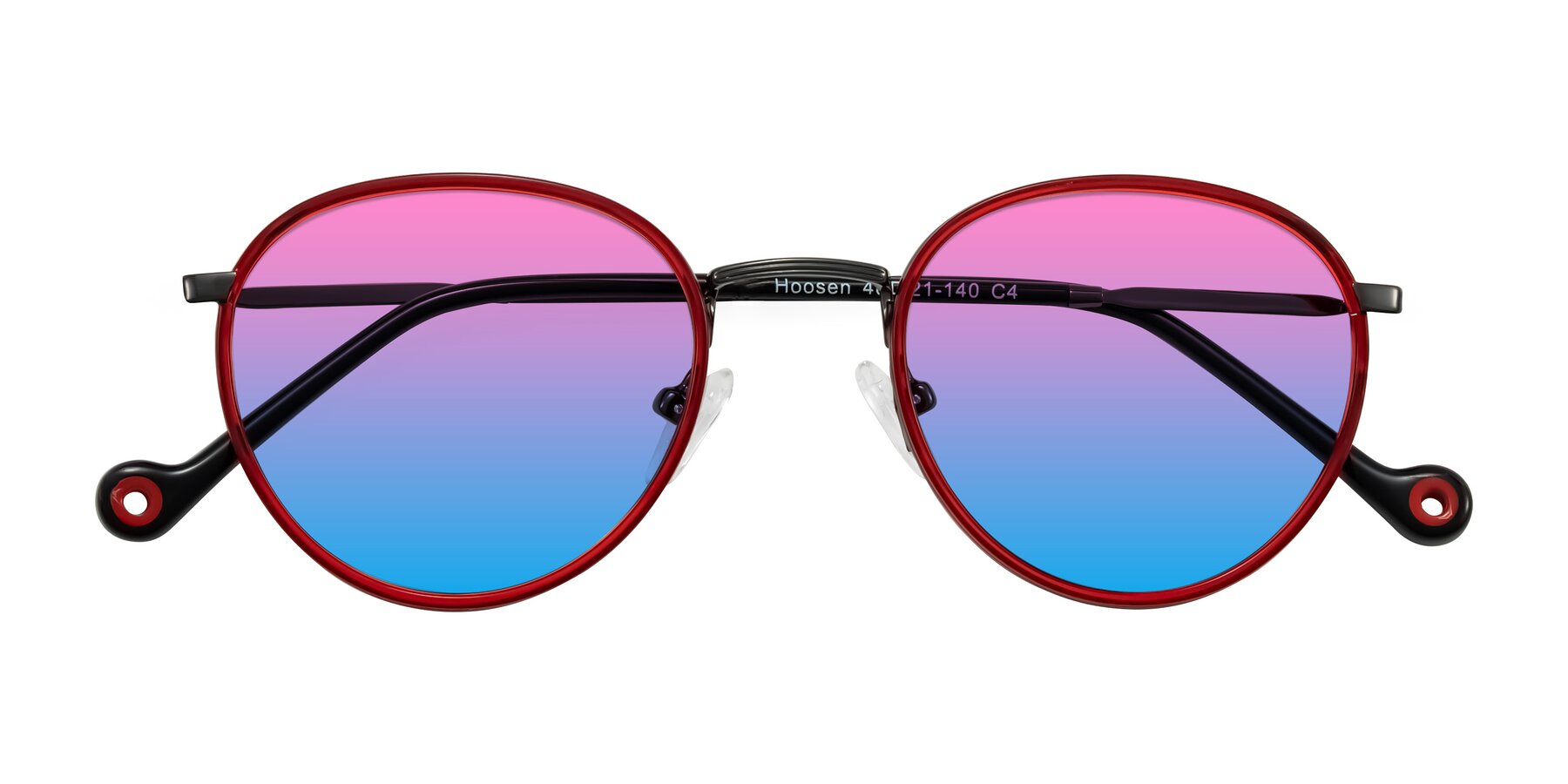 Folded Front of Hoosen in Red/Gunmetal with Pink / Blue Gradient Lenses