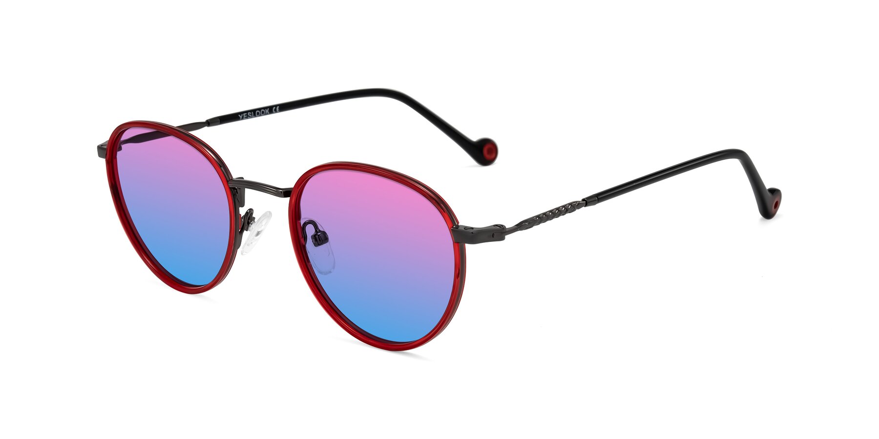 Angle of Hoosen in Red/Gunmetal with Pink / Blue Gradient Lenses
