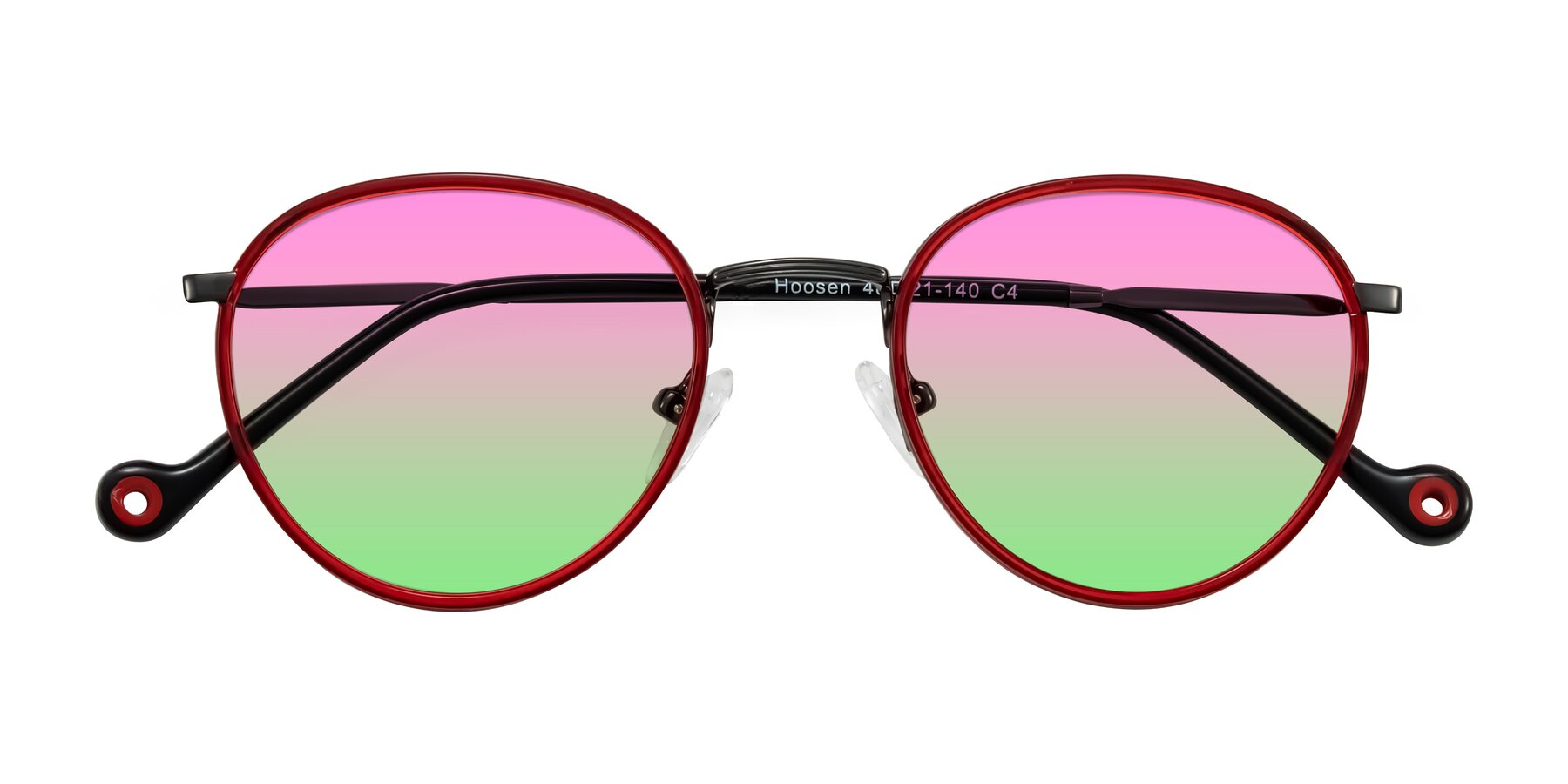 Folded Front of Hoosen in Red/Gunmetal with Pink / Green Gradient Lenses